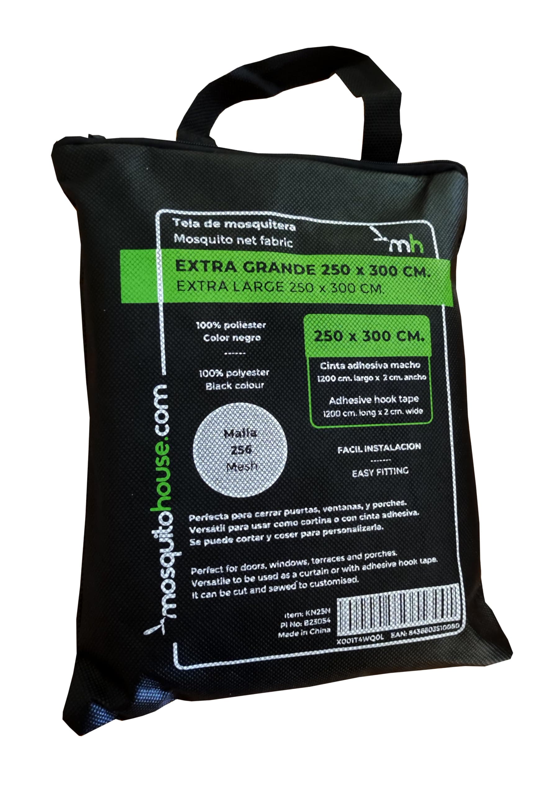 Mosquito net screen 3 meters 2 50 meters in black. Includes 4 strips of adhesive of 3 meters 2 cm black color. Mosquito net for windows doors terraces caravans