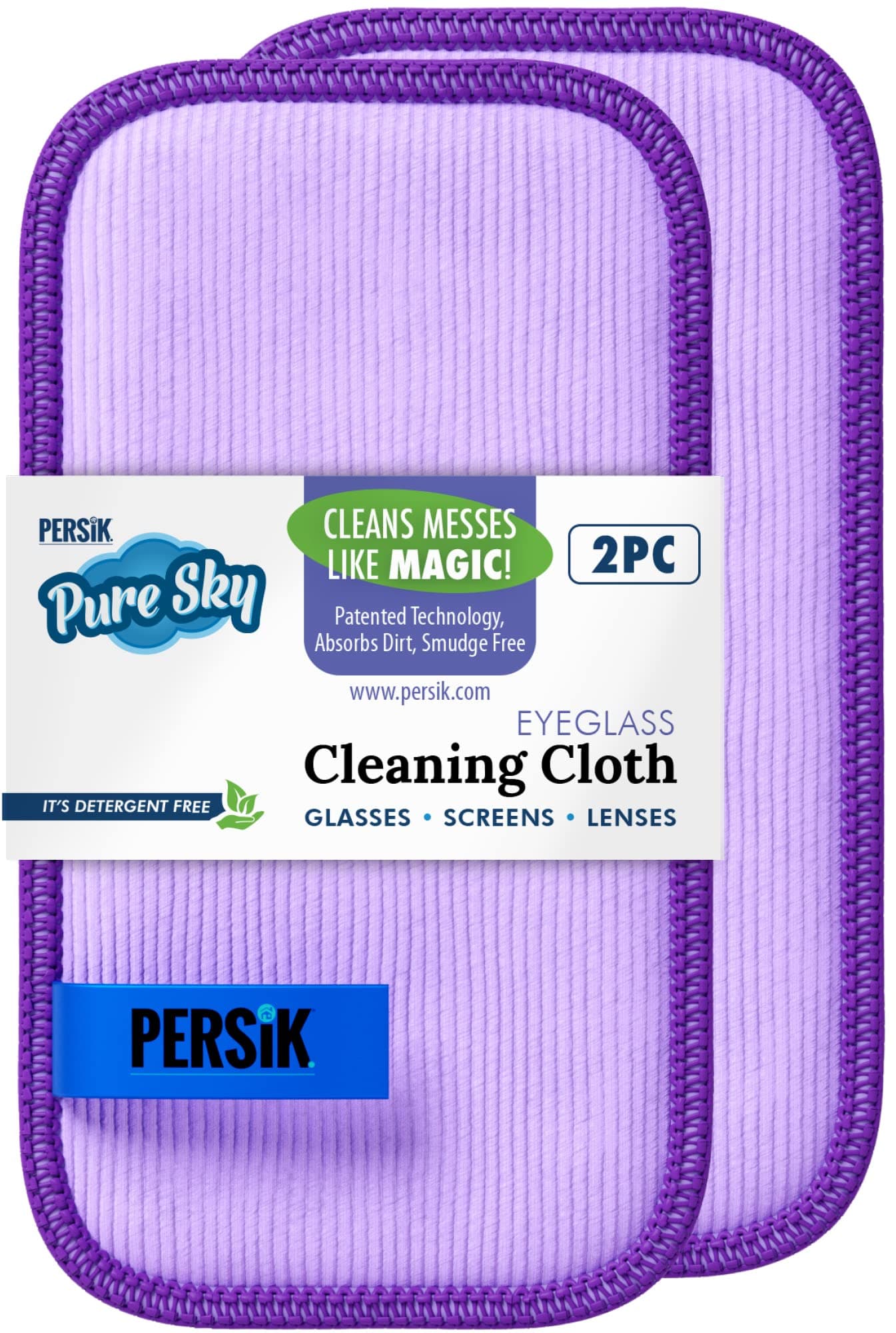 Pure-Sky Eyeglass Cleaner Cloth – Streak Free Ultra Microfiber Eyeglass Cleaner Wipes - Leaves no Wiping Marks - [2 Pack] - Cleans Lenses, Glasses, Screens, Cameras, Cell Phone, Eyeglasses, Tablets