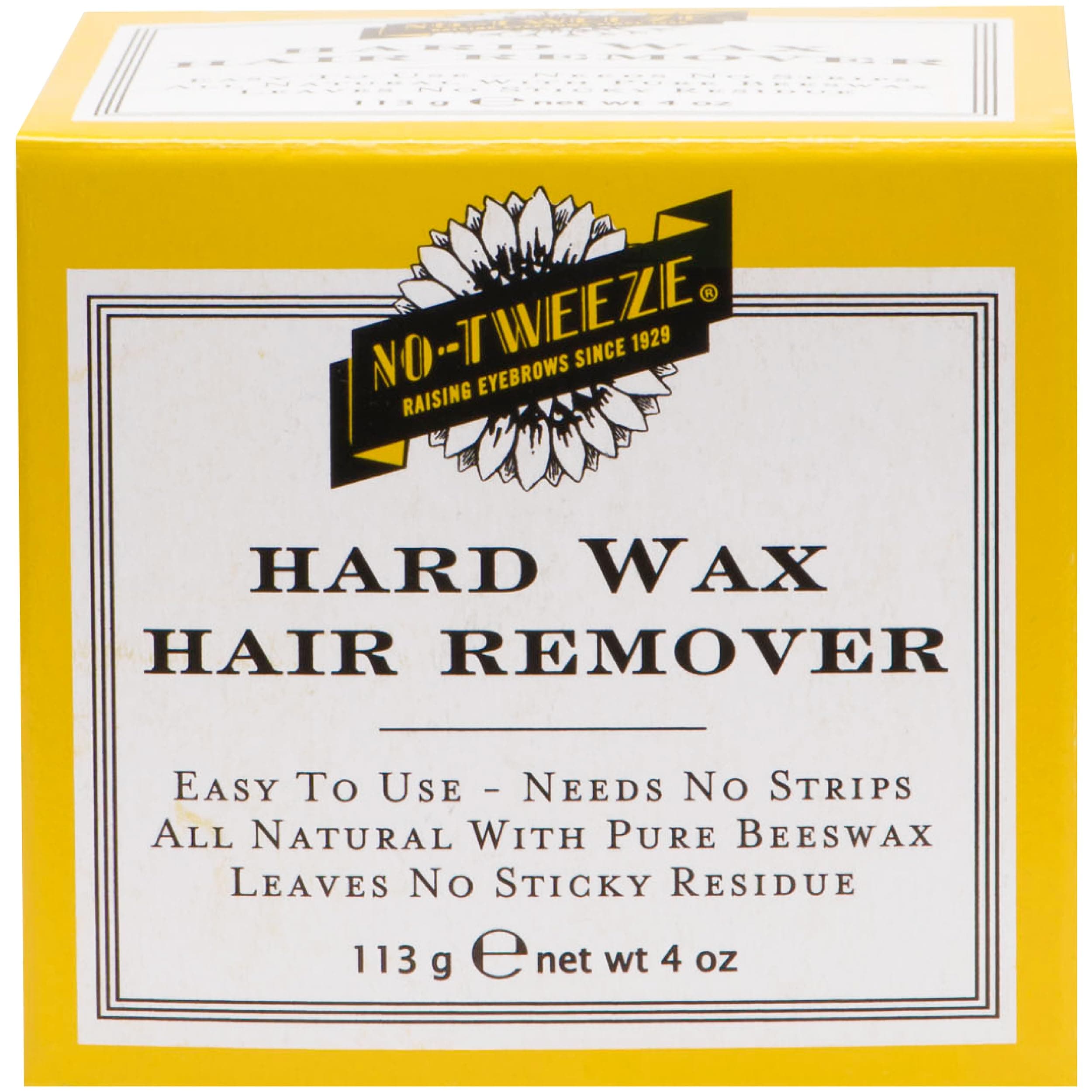 Hard Wax Hair Remover, Needs No Strips, Made with Pure Beeswax, 4 oz.