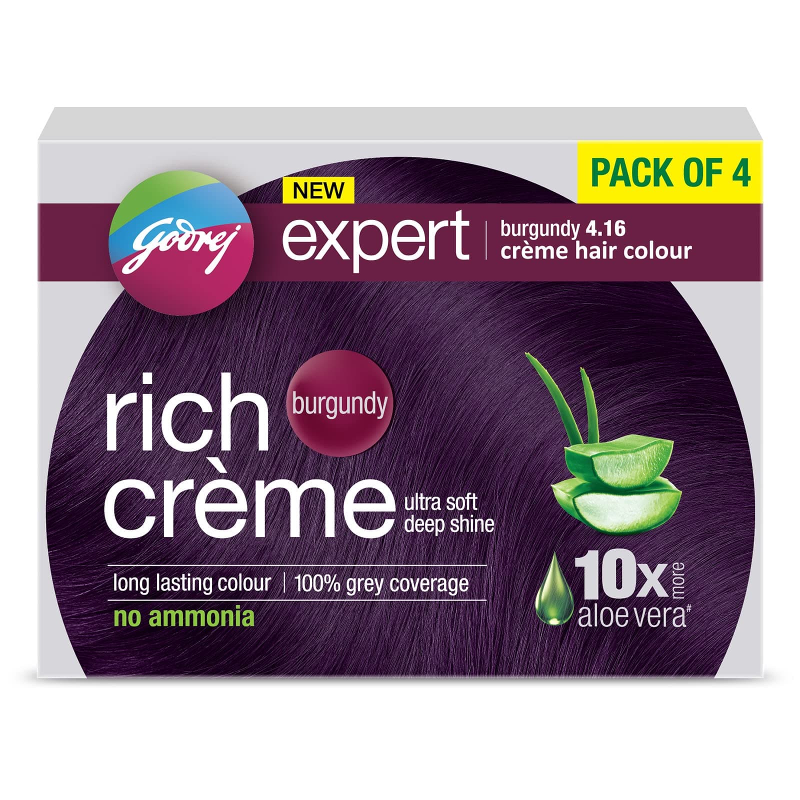 Godrej Expert Rich Crème Hair Colour Shade 4.16 BURGUNDY, Pack of 4 * 20g+20ml