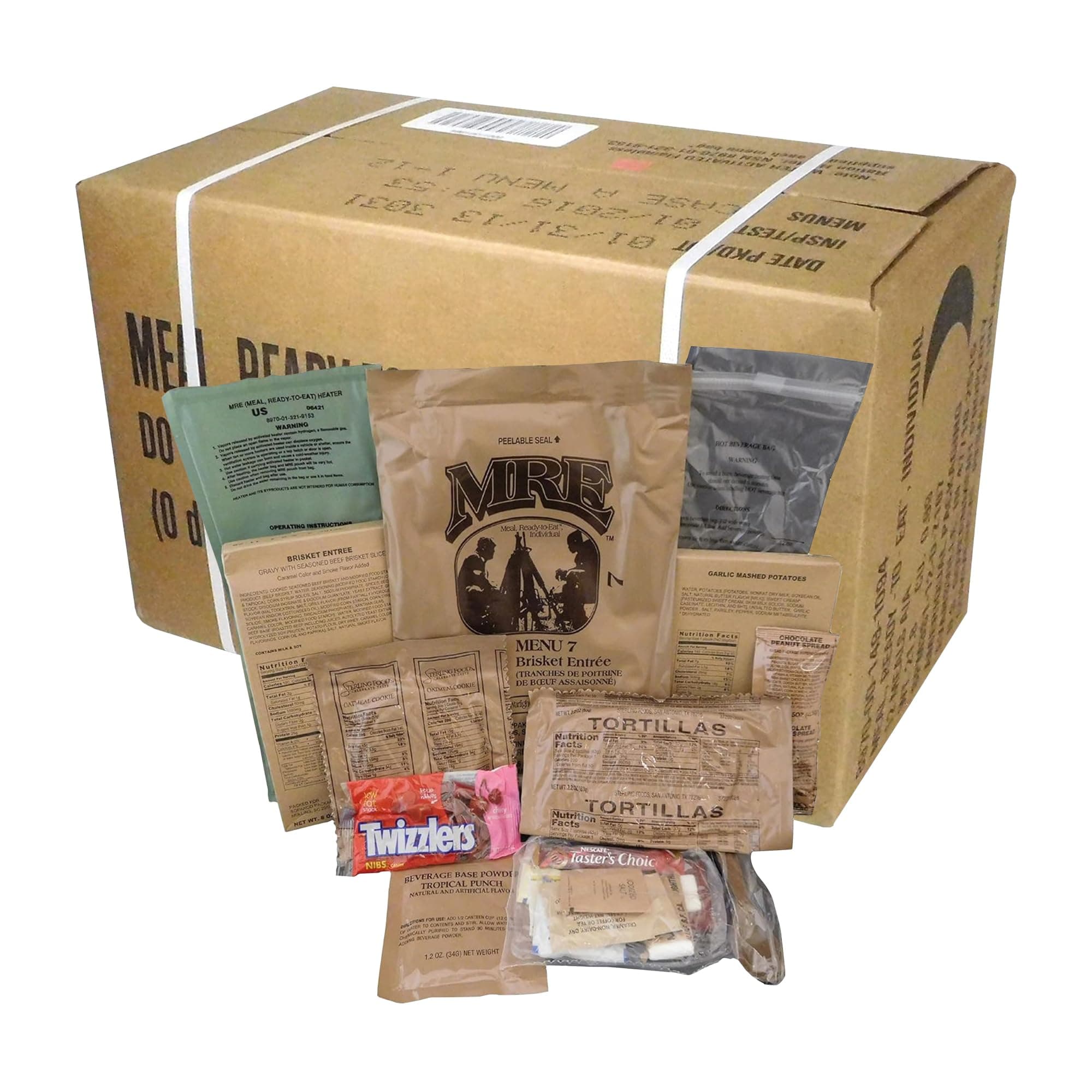 U.S. Meal Ready to Eat (Variety Pack of 12) โ Nutritional Emergency Food Rations - Freeze Dried Food w/Flameless Heaters, Entree, Side Dishes, & More - MRE Kit for Emergency Survival, Hunting, & More