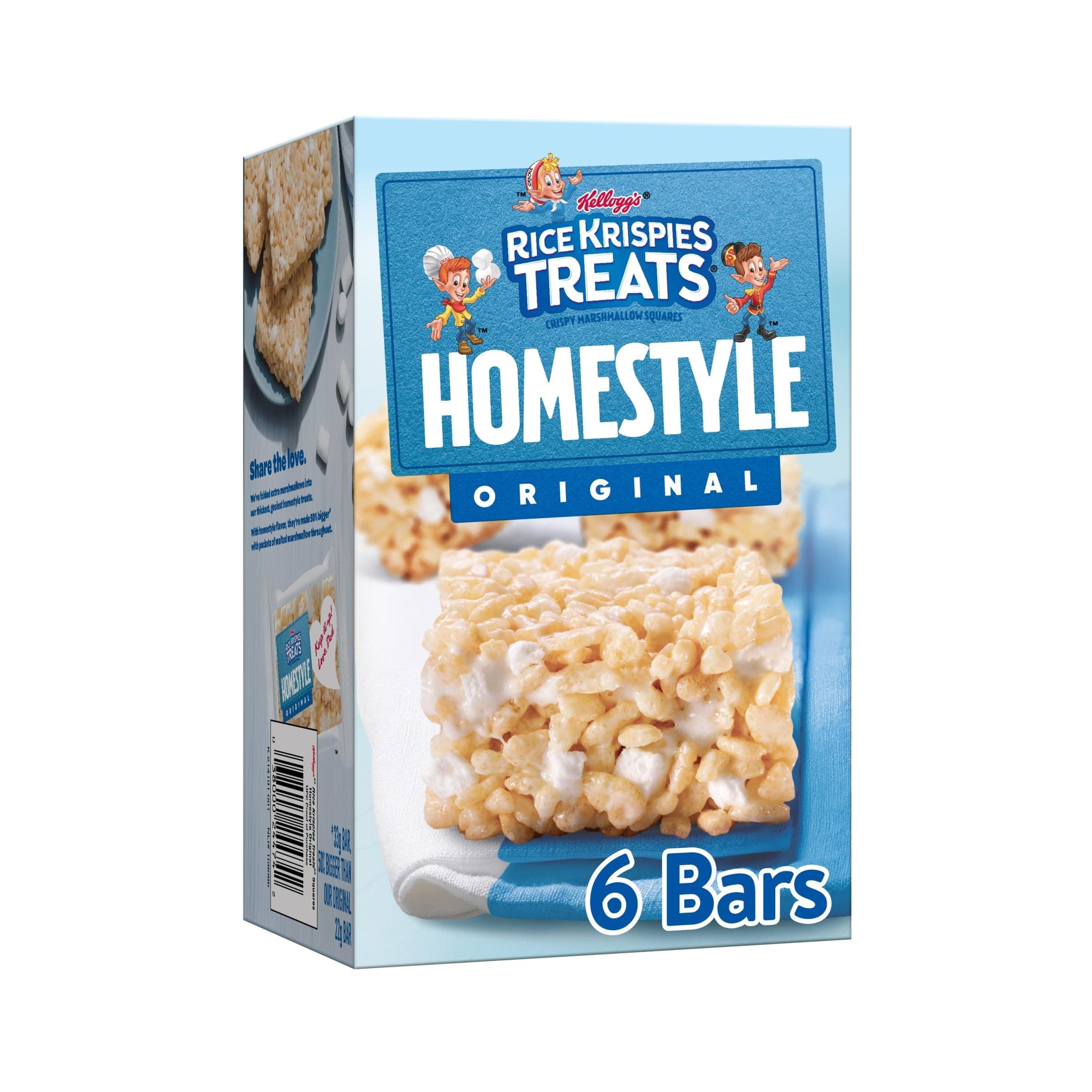 Homestyle Crispy Marshmallow Squares, Kids Snacks, Cereal Bars, Original, 6.98oz Box (6 Bars)