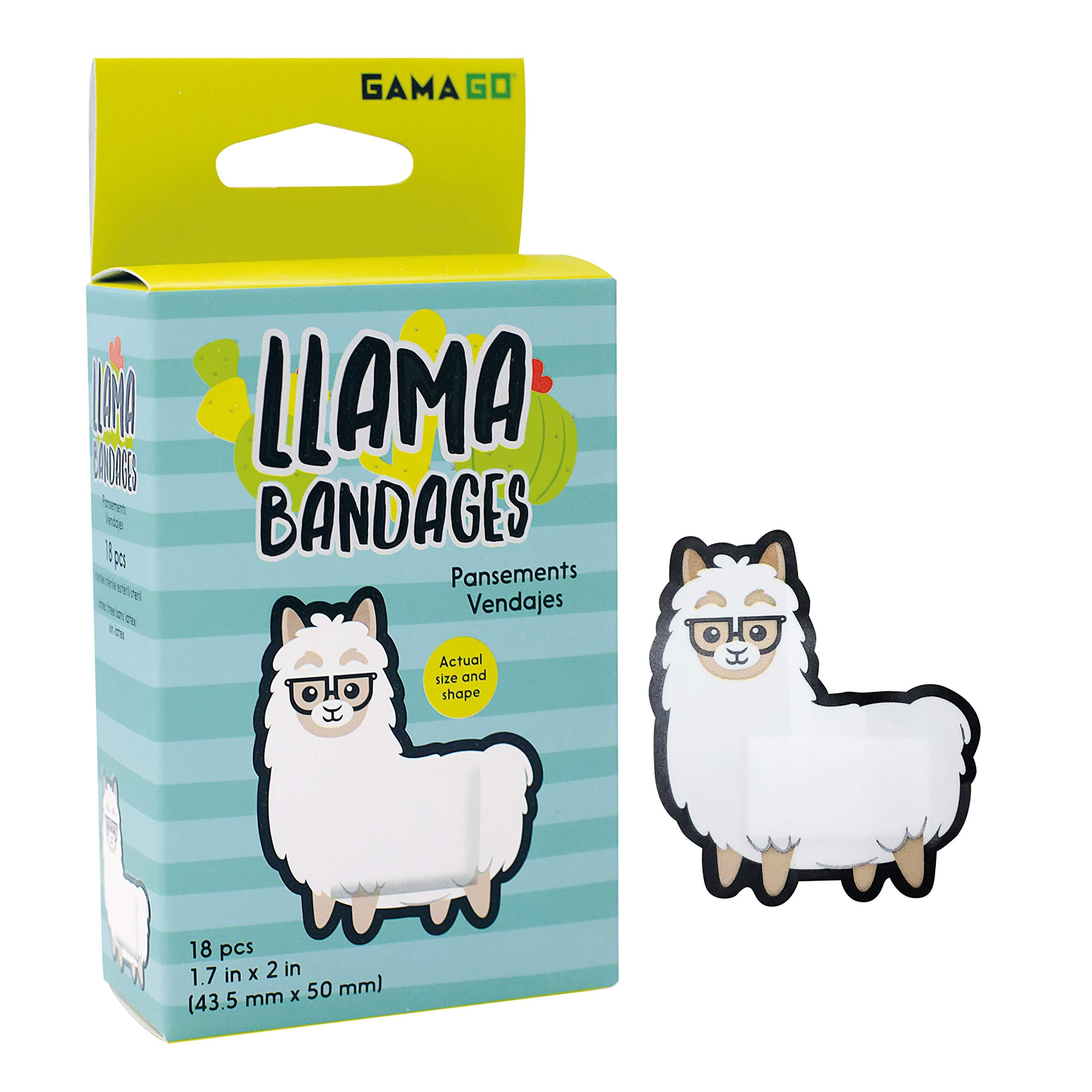 GAMAGOLlama Bandages for Kids & Kidults - Set of 18 Individually Wrapped Self Adhesive Bandages - Sterile, Latex-Free & Easily Removable - Funny Gift & First Aid Addition