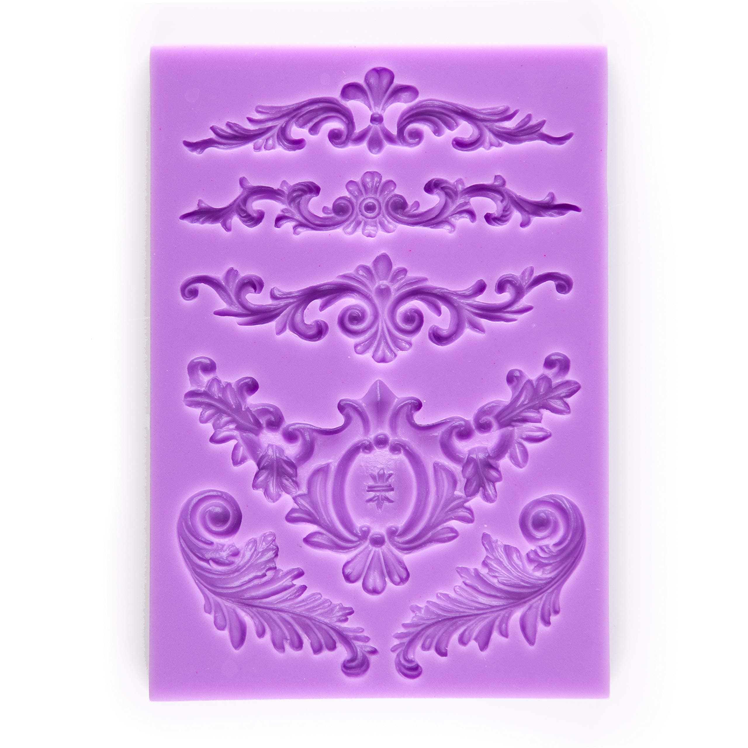 Baroque Vintage Curlicues Scroll Lace Fondant Silicone Mold High Definition Quality Cupcake DIY Birthday Topper Cake Border Decoration Wedding Party Tool for Sugarcraft, Polymer Clay