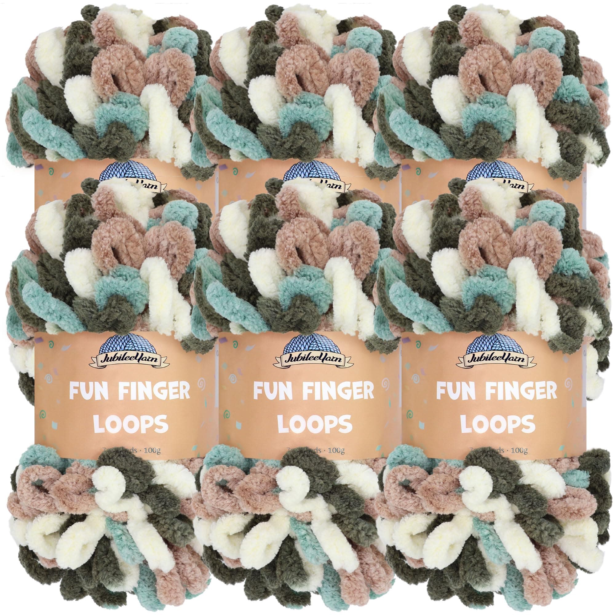 JubileeYarn Fun Finger Loops Yarn - Polyester Jumbo Weight Loop Yarn - 100g/Skein - Demeter - 6 Skeins