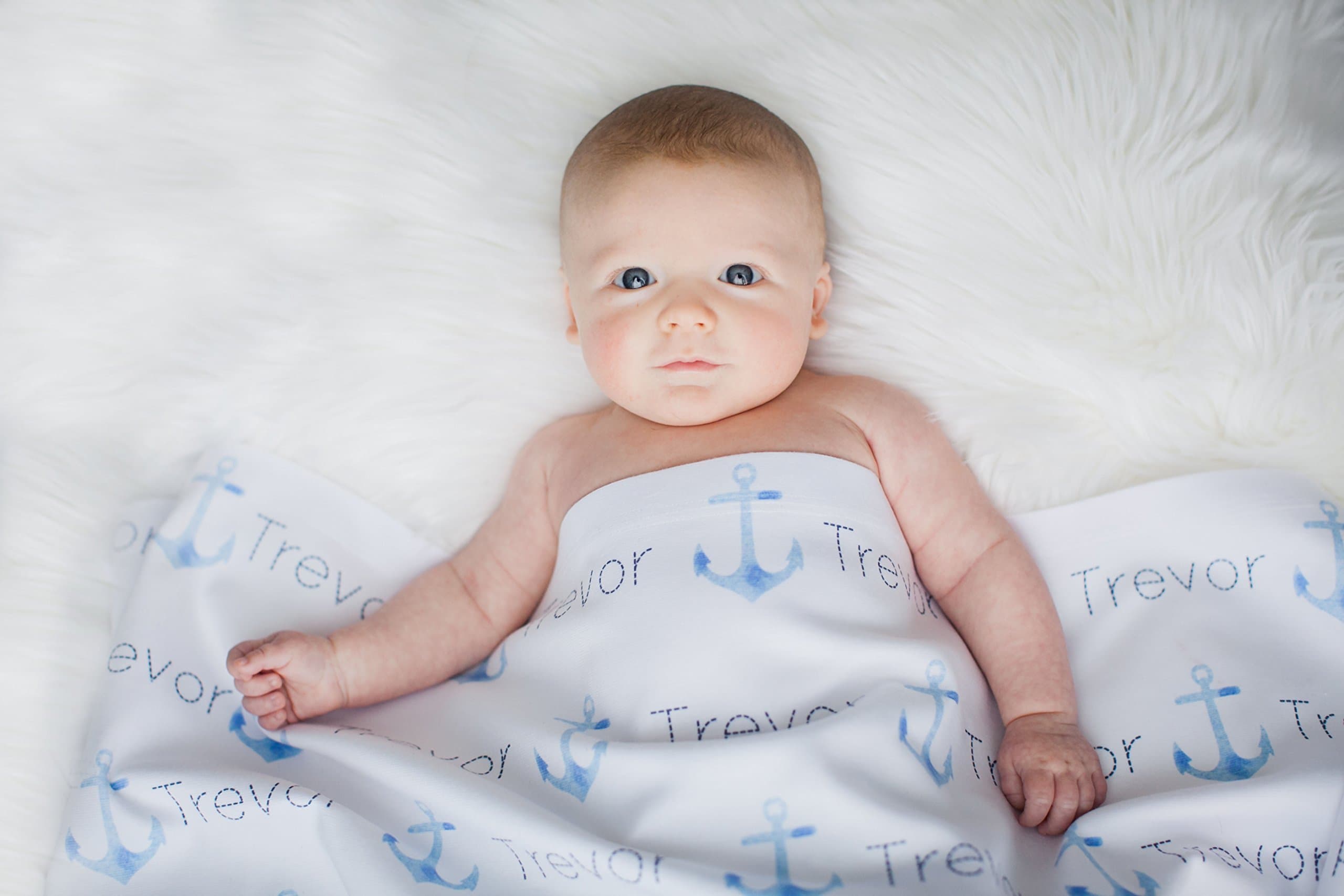 Blue Anchor Personalized Name Swaddle Blanket Baby Gift Set