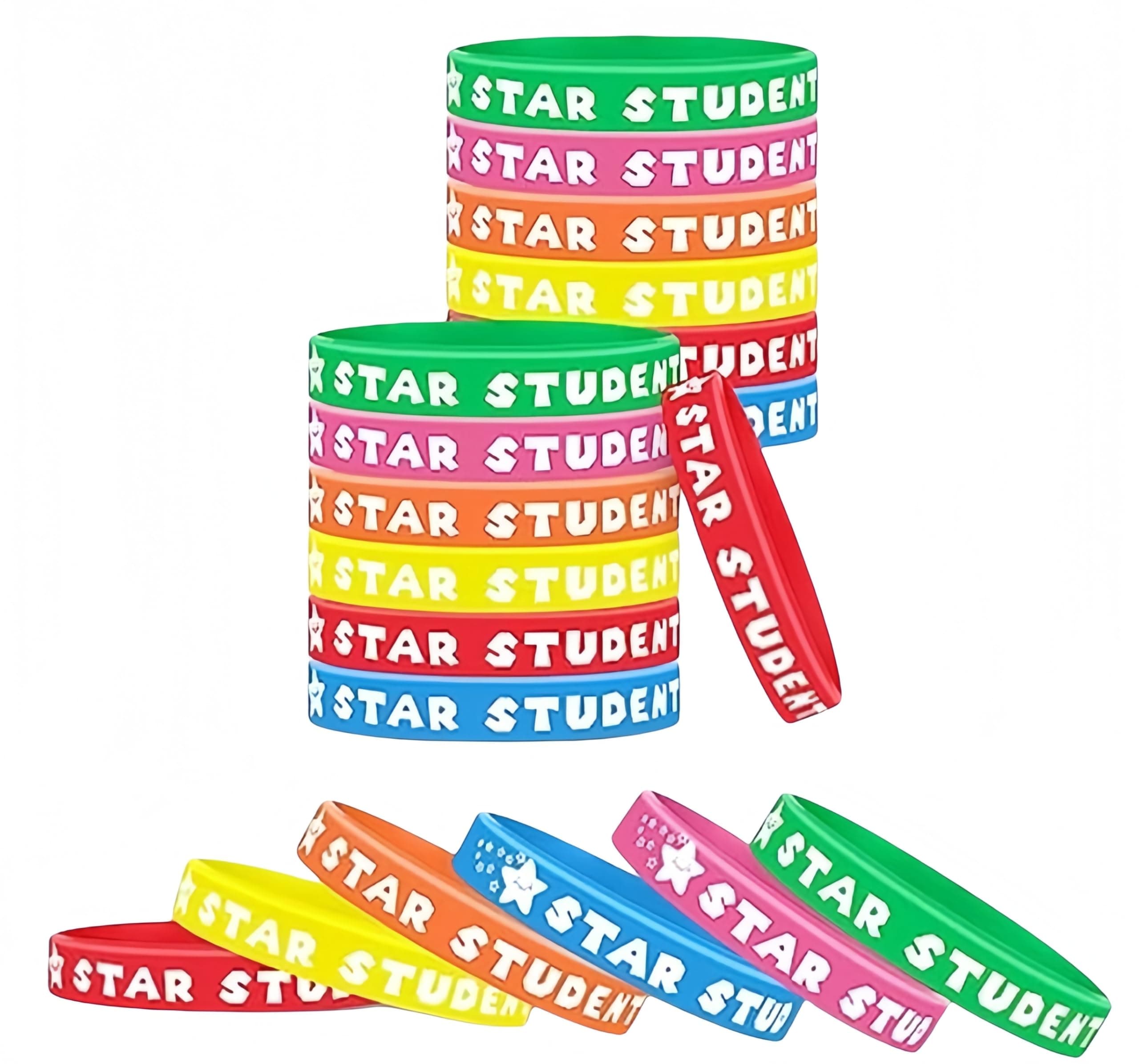 60 Pcs Star Student Wristbands,Silicone Color Reward Bracelets for Kids,School Classroom Teacher Recognition Award, Sports Office Education Activities Kids