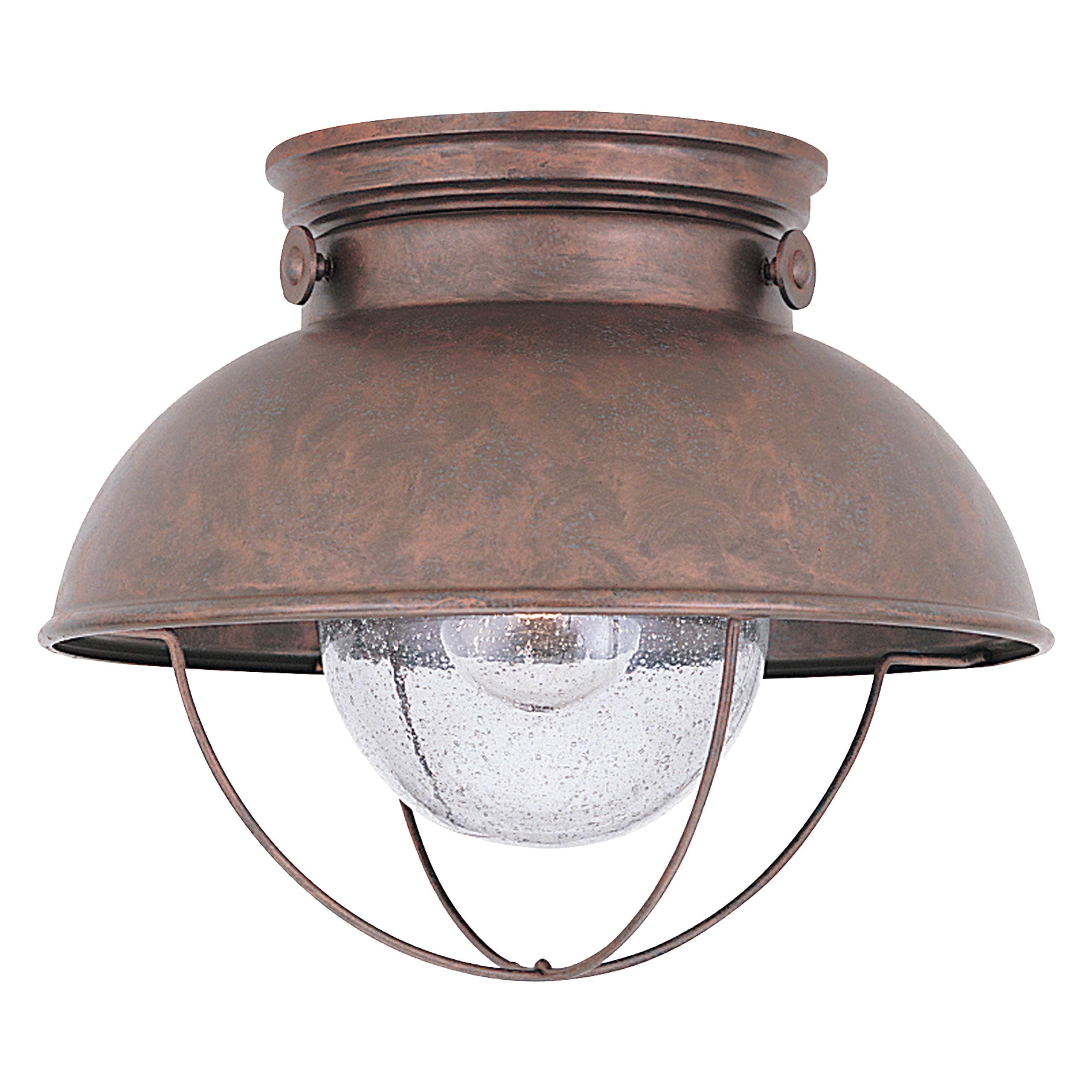 Sea Gull Lighting 8869-44 Sebring One-Light Outdoor Flush Mount Ceiling Light with Clear Seeded Glass Diffuser, Weathered Copper Finish