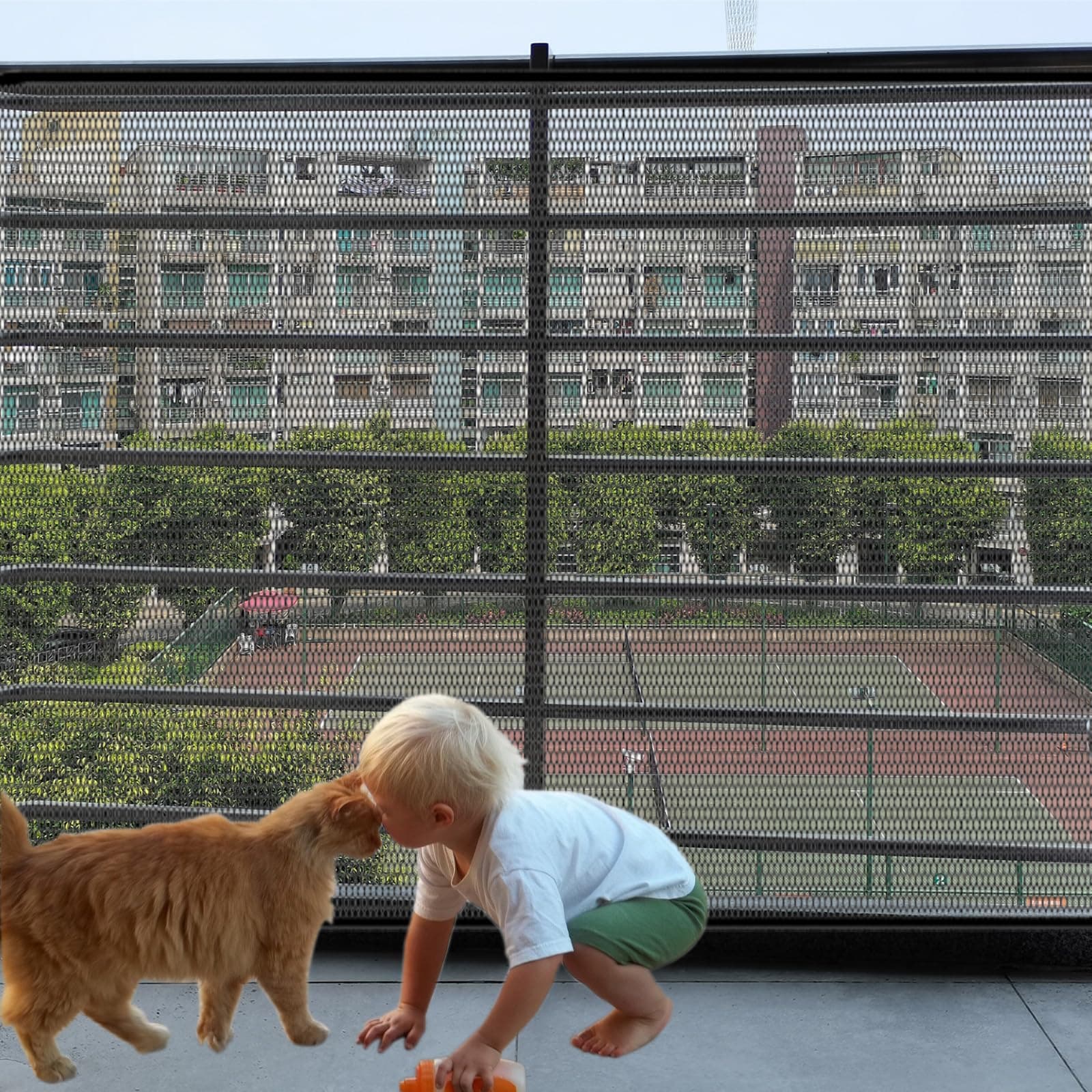 Balcony Safety Net for Kids & Pets - 15ft X 3ft Thick Mesh Fabric in Black