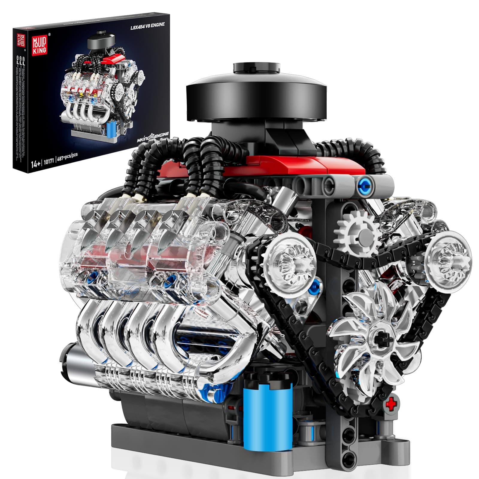 Mould King Mini V8 Engine Kits That Runs, Build Your Own Visible Car Motor, Physical Science Experiment Models for Teens, Best STEM Toy Gifts for 14+ and Adult 10171 (487 Pcs)