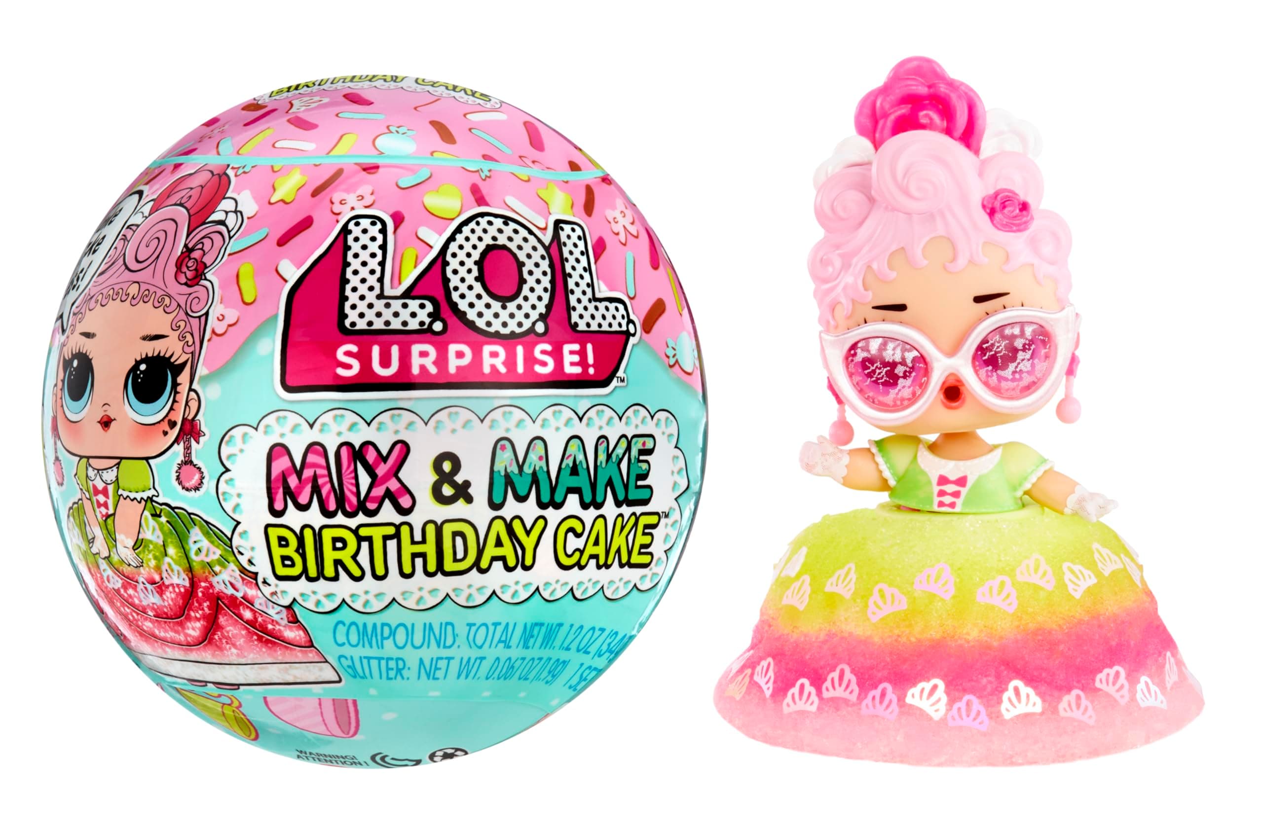 L.O.L. Surprise! LOL Mix & Make Birthday Cake Tots with Collectible Doll, DIY Cake Dress, Cake Making and Decorating, Ingredients and Glitter Sprinkles, Cake Dress Doll- Great Gift for Girls Age 3+