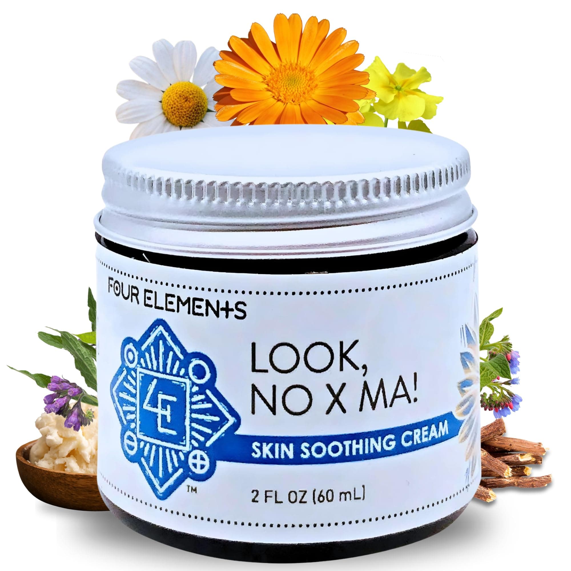 Look NO X MA Skin Soothing Cream 2 OZ | 100% Organic Calendula and Chamomile Infused, Body and Face Moisturizing Cream | Handmade Plant Rich Hydrating Moisturizer for Dry, Irritated, Sensitive Skin