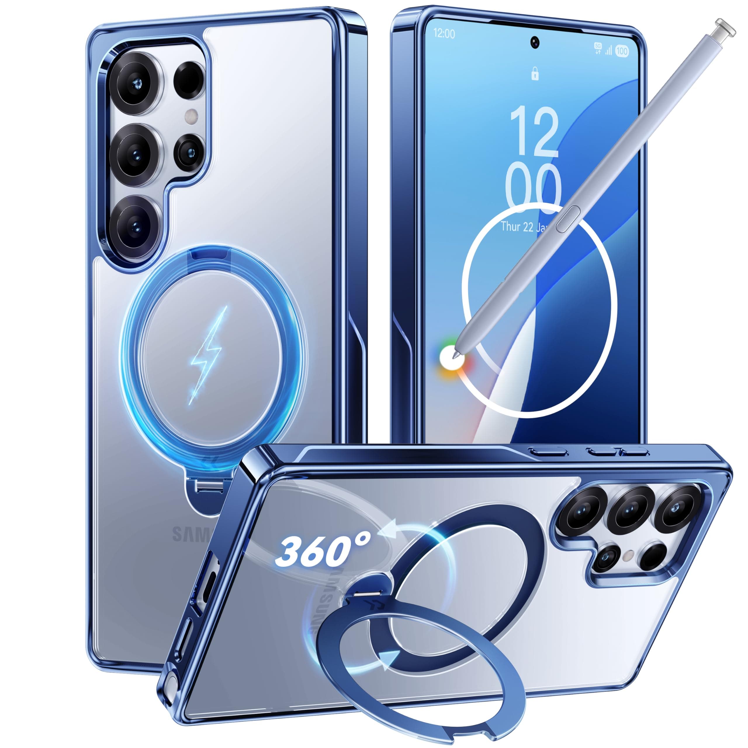 CASEKOO Official Blue Glossy for Samsung Galaxy S25 Ultra Case [360 Spin Magnetic Stand][Fit for MagSafe][16FT Military Protection] Slim Durable S25 Ultra Case with Stand 6.9", Blue