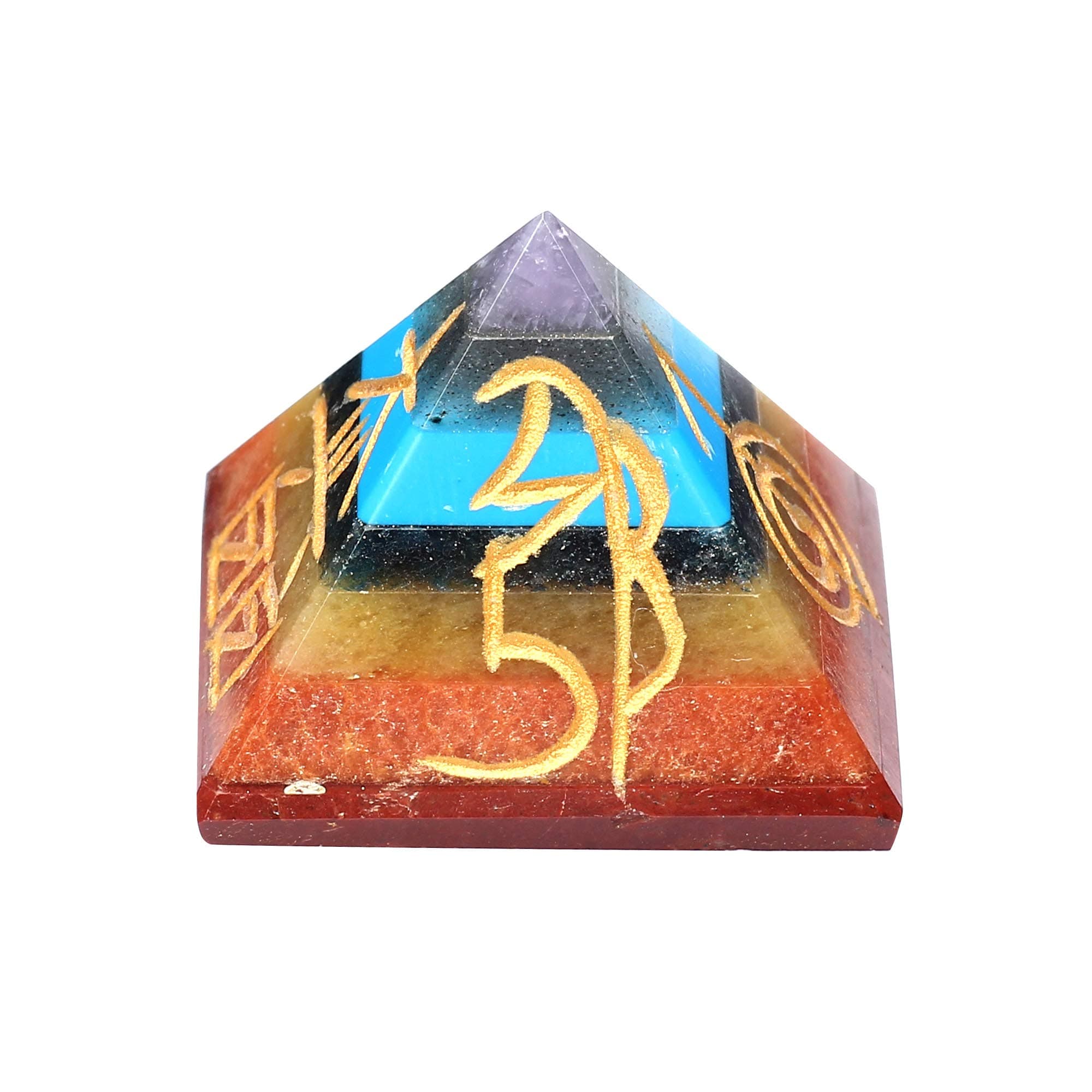 Spiritual Elementz Reiki Charged Symbols Chakra Healing 7 Chakra Pyramid (1'Inch) with Clear Crystal Gemstone Copper Metal (Seven Layers of Aura).