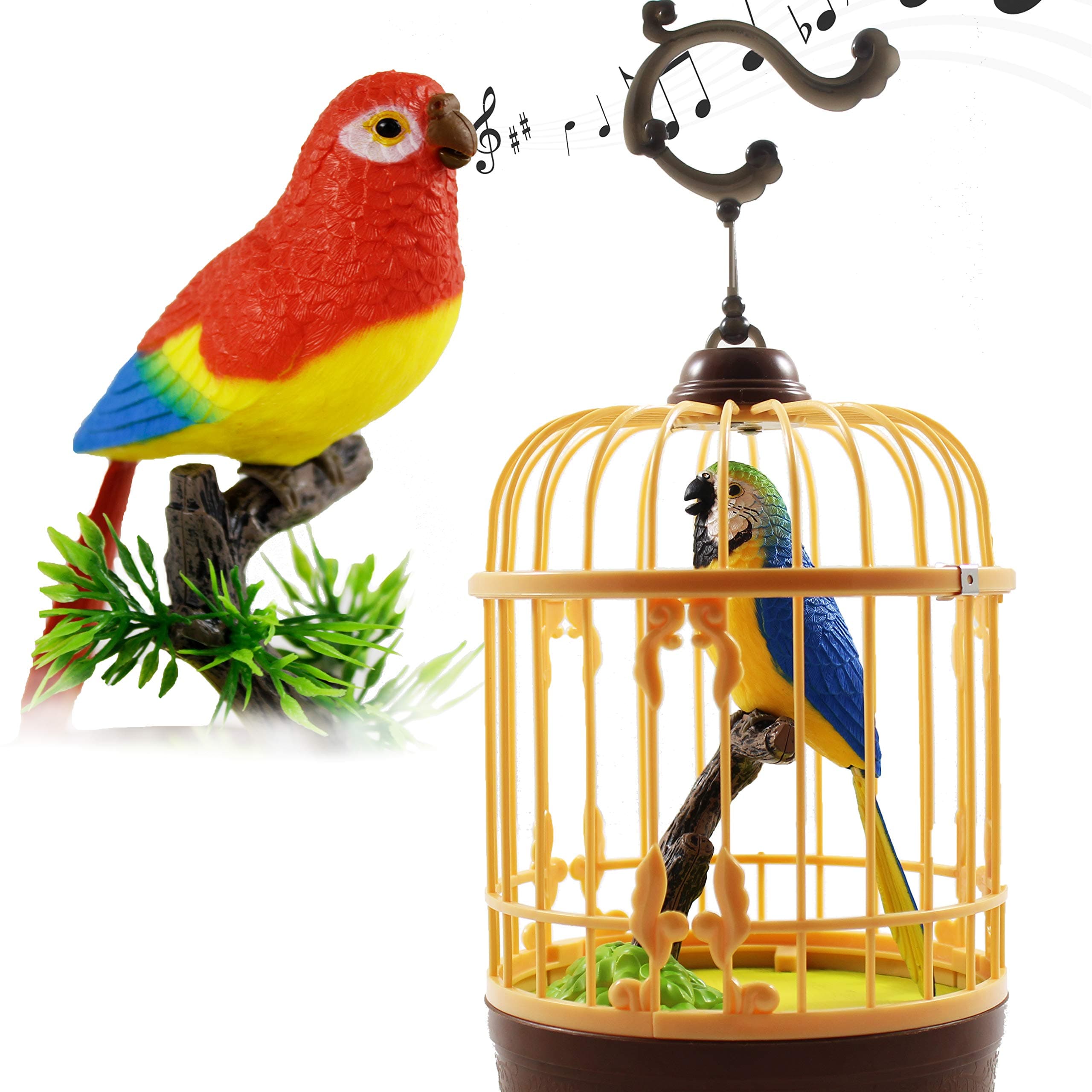 Haktoys Bird in Cage, Realistic Chirping Bird Toy, Sound Activated, Lifelike Natural Sounds, Interactive Desk Decor for Home or Office, Quick & Easy Assembly