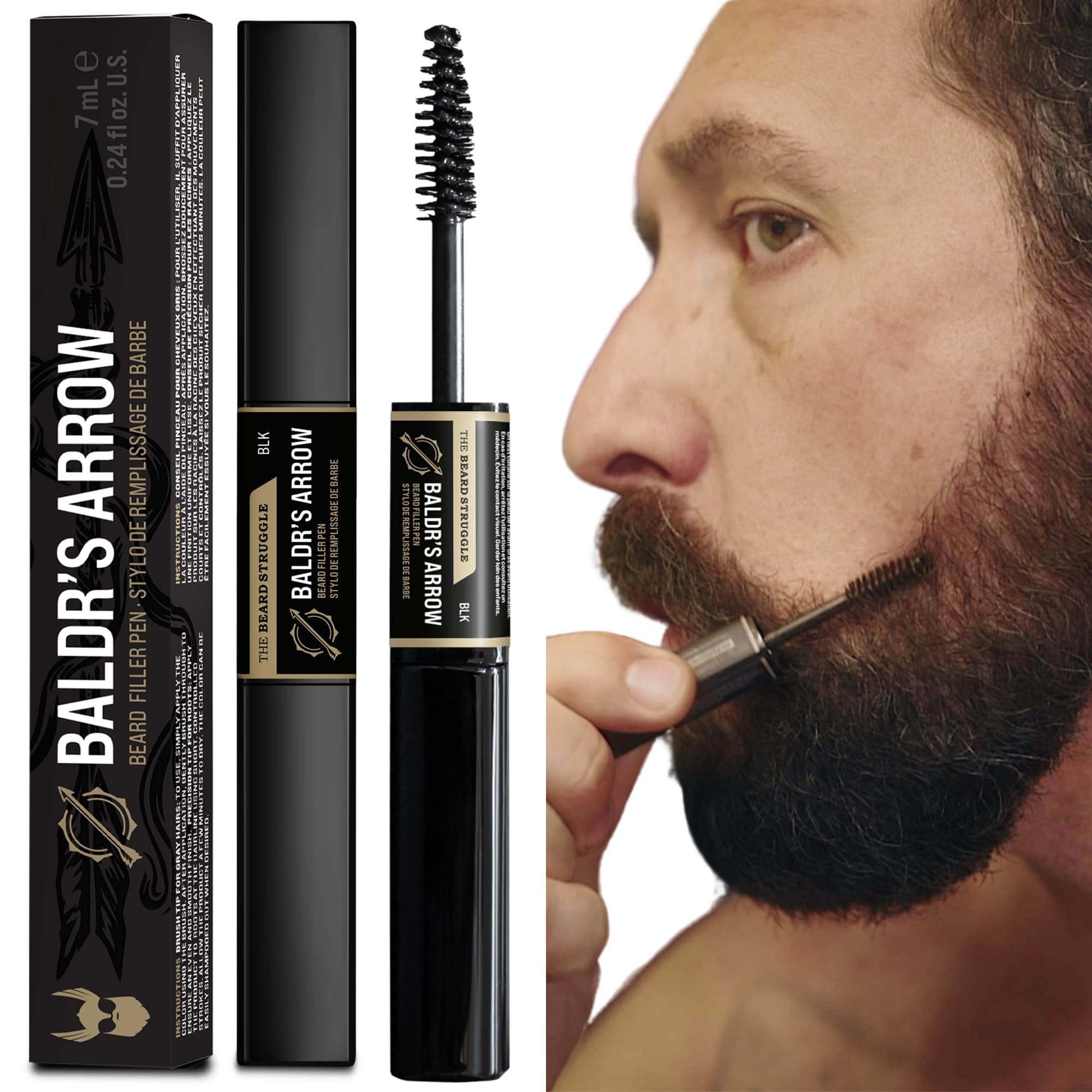 Beard Pen Filler for Men by The Beard Struggle - Baldr's Arrow – Sweat Resistant & Waterproof, Long Lasting Beard Pen with Brush | Instantly Fill Patches & Thin Areas for a Perfect Beard - Black
