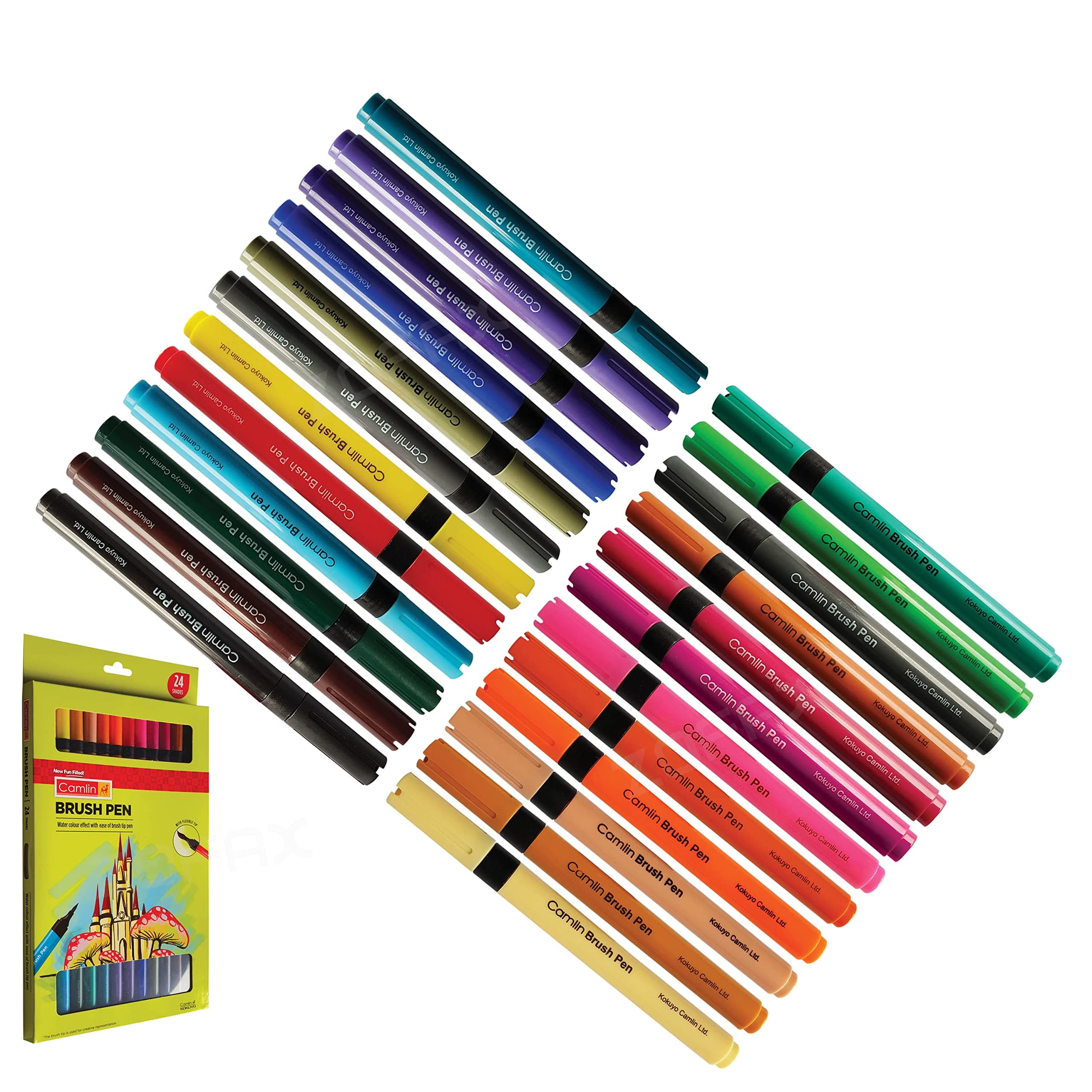 24 Shades Water Colour Brush Flex Tip Pens Draw Sketch Calligraphy