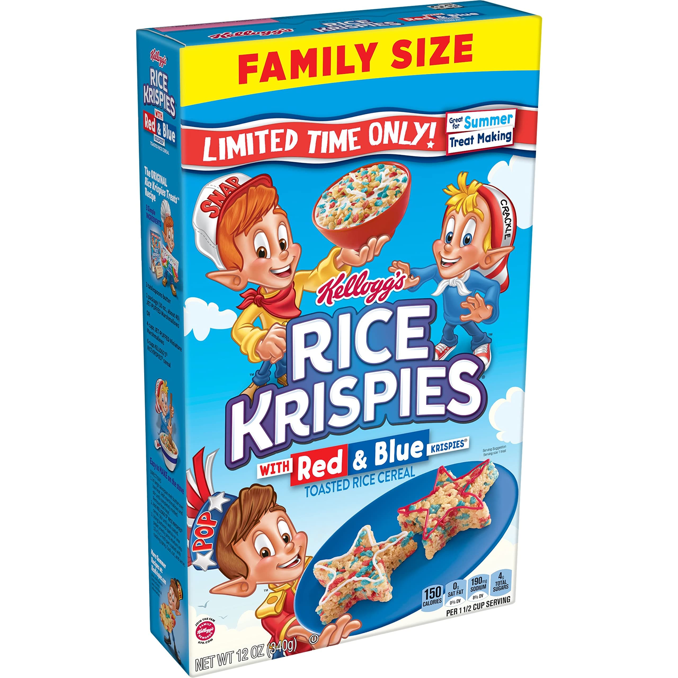 Rice Krispies Breakfast Cereal, Fat Free, Original with Red and Blue Color Mix, 12oz Box (1 Box)