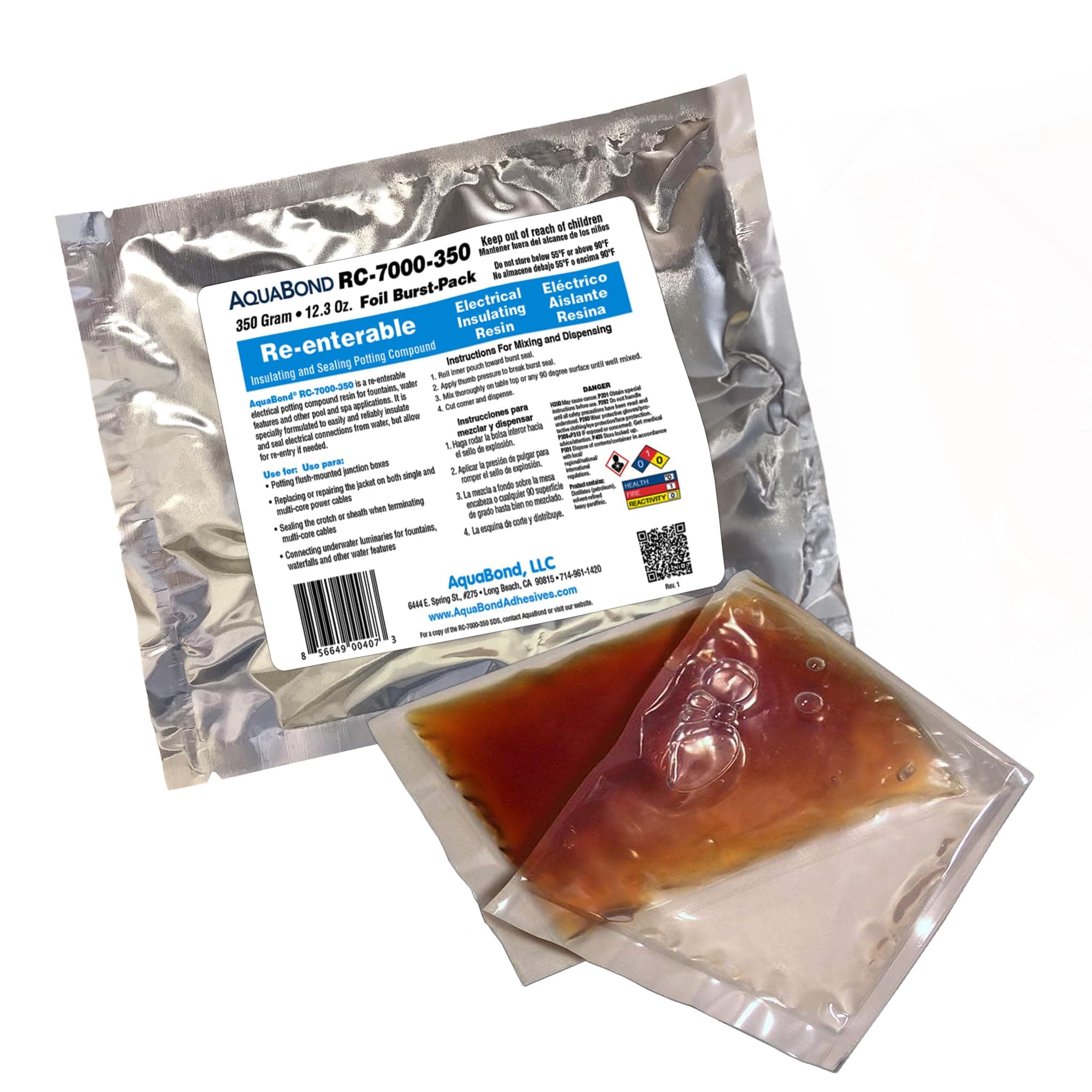 AQUABOND RC-7000-350 Re-Enterable Sealing Potting Compound | Underwater Electrical Insulating Resin for Fountain, Pool & Spa | Foil Burst Pack-12.3Oz
