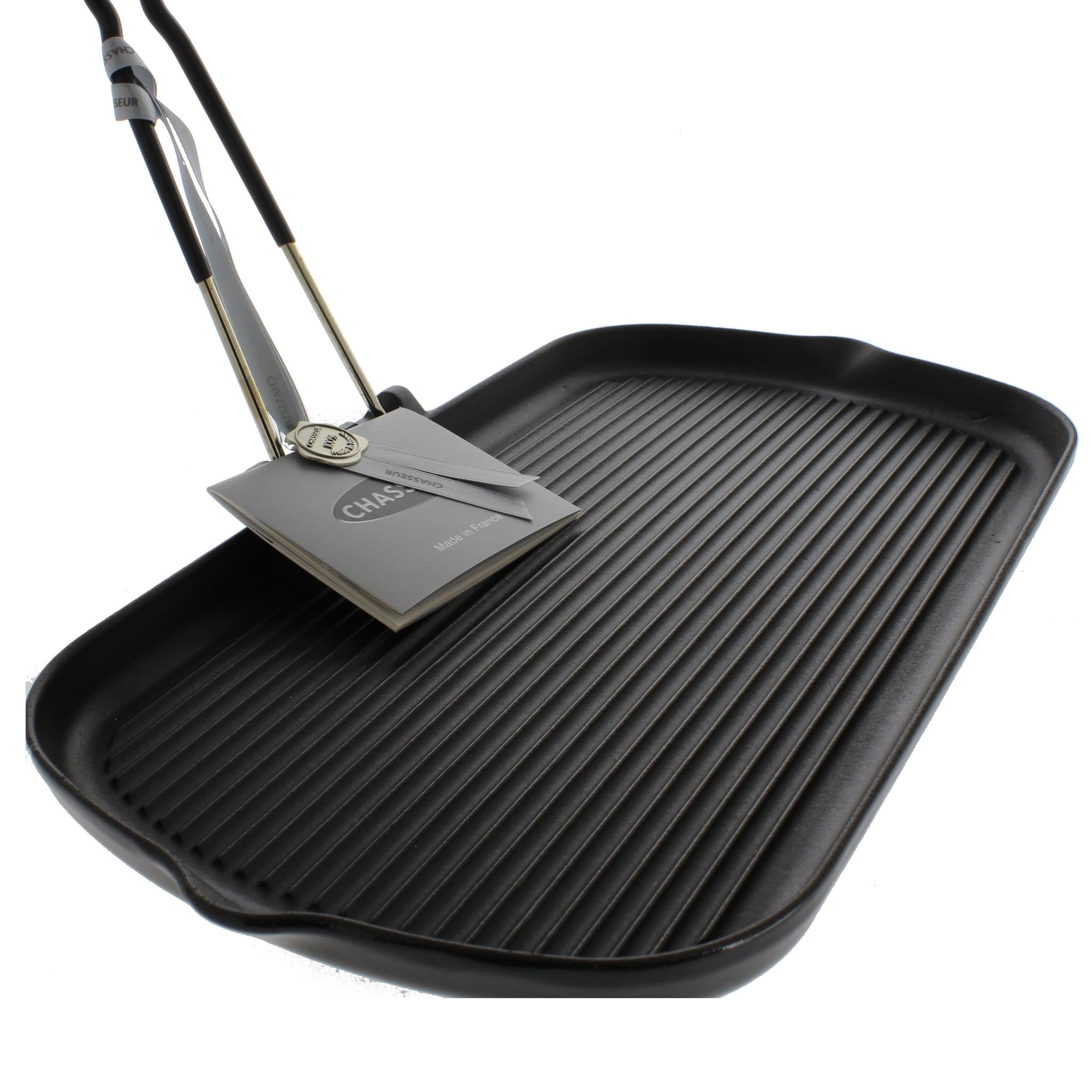 Chasseur 14-inch Rectangular French Cast Iron Grill With Folding Handle