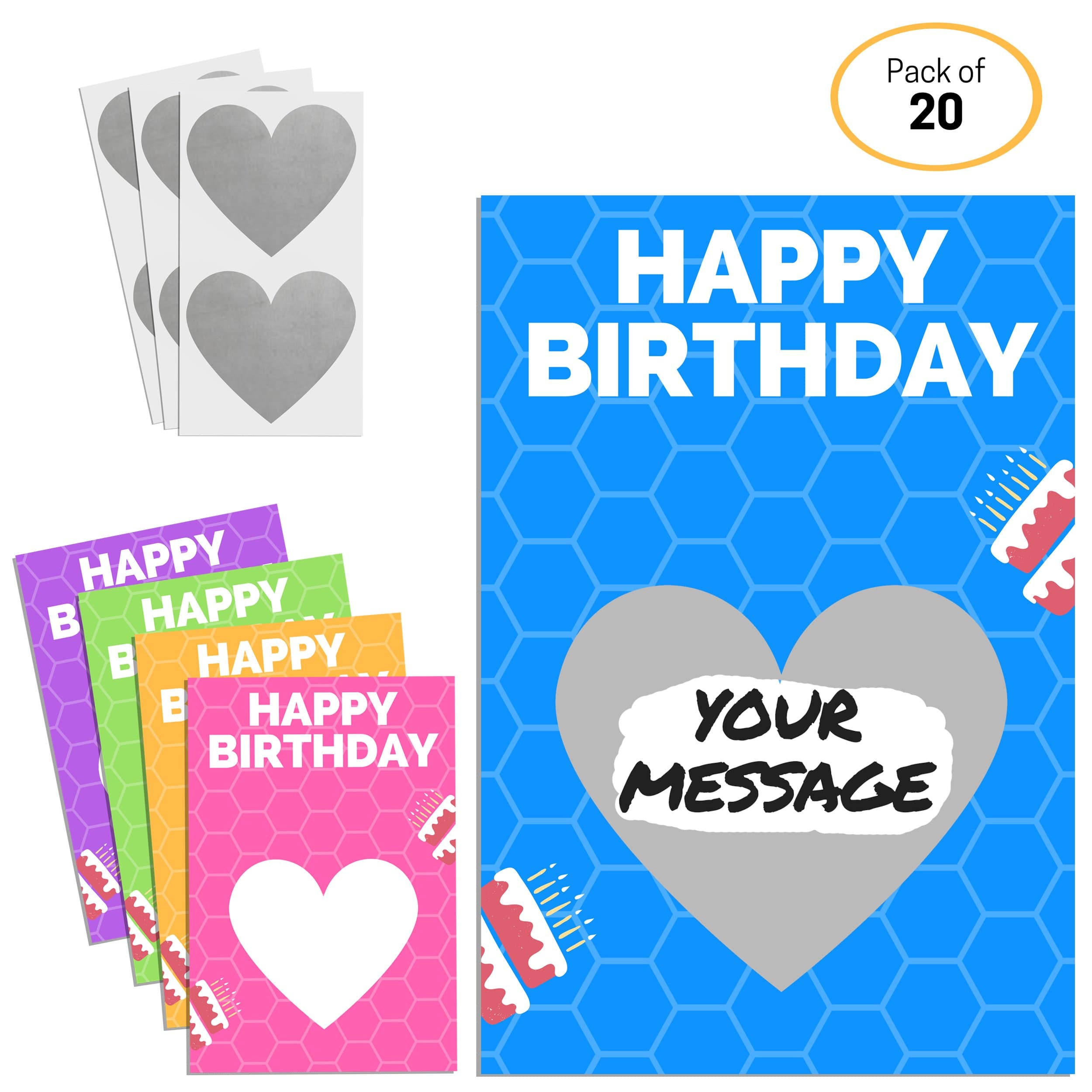 Birthday Scratch Card - 5 colours, Pack of 20