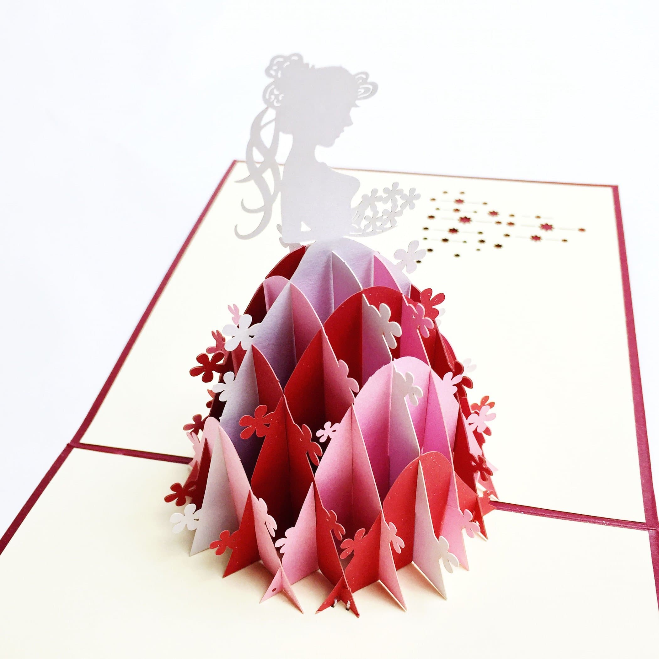Creve 3D Popup Greeting Card Message Card Wedding Card Birthday Card Princess Dress Big Size