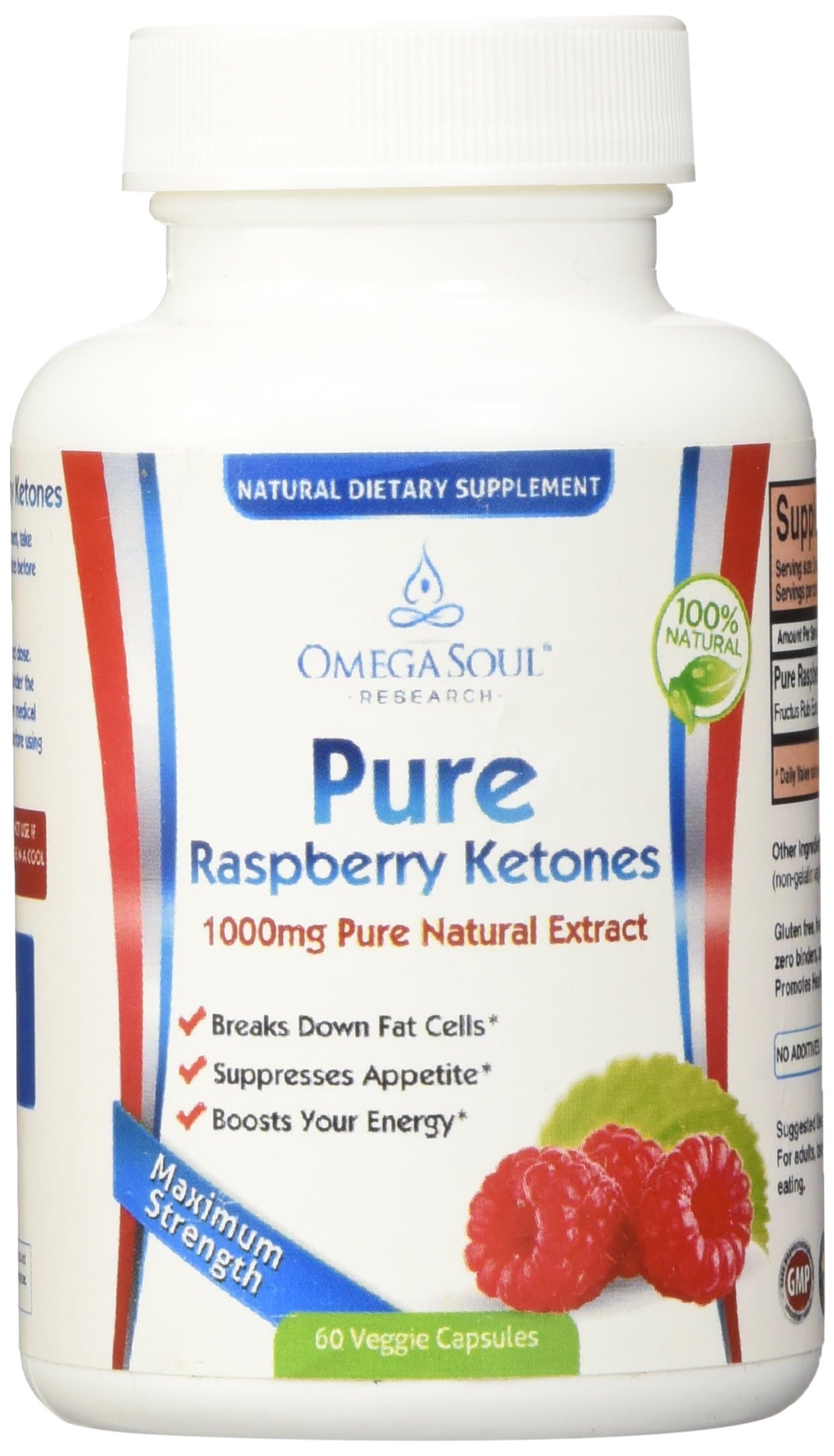 Omega Soul Raspberry Ketones Pure Extract - 1000mg Servings/Day - Highest Strength