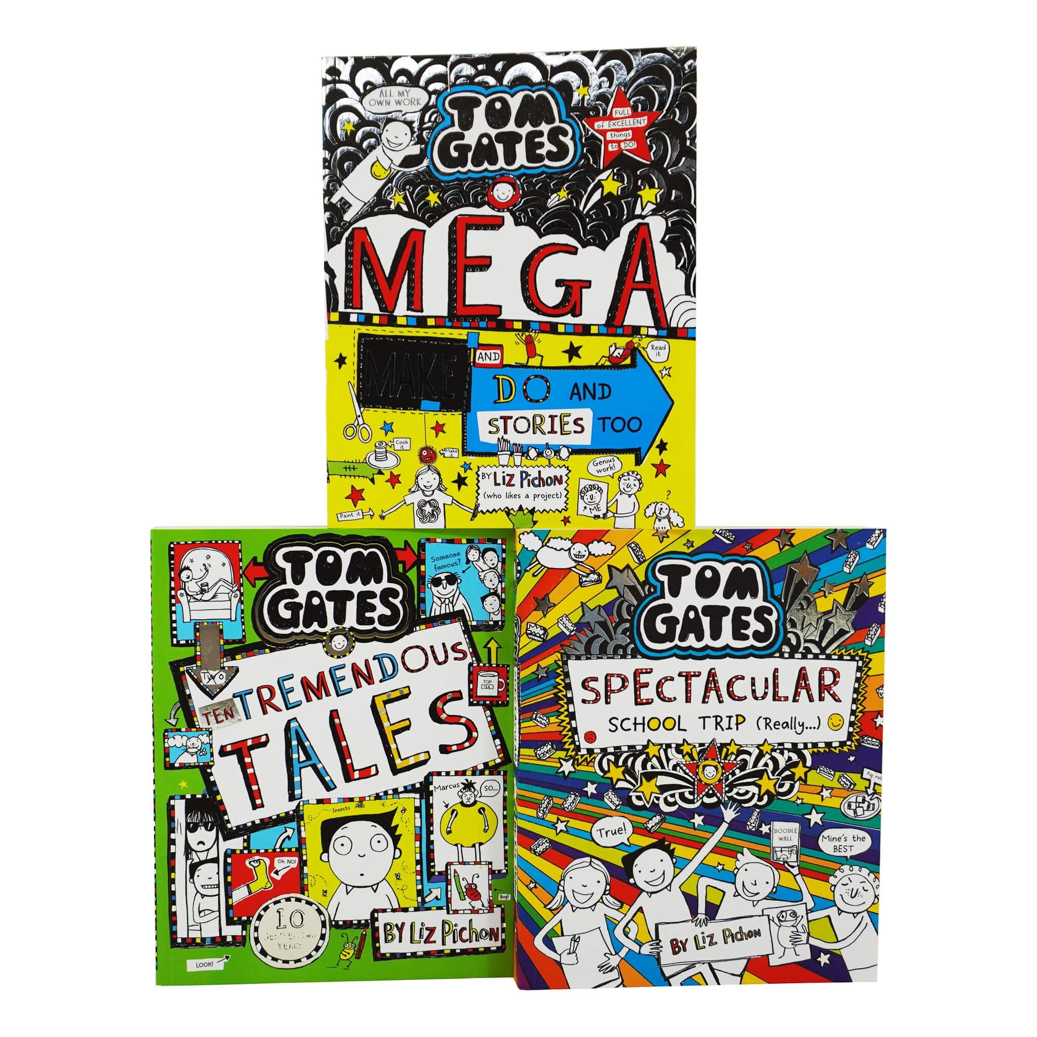 Tom Gates Series 4 Books Collection Set (16 to 19) [Mega Make and Do and Stories Too!, Spectacular School Trip (Really...), Ten Tremendous Tales & Random Acts of Fun]