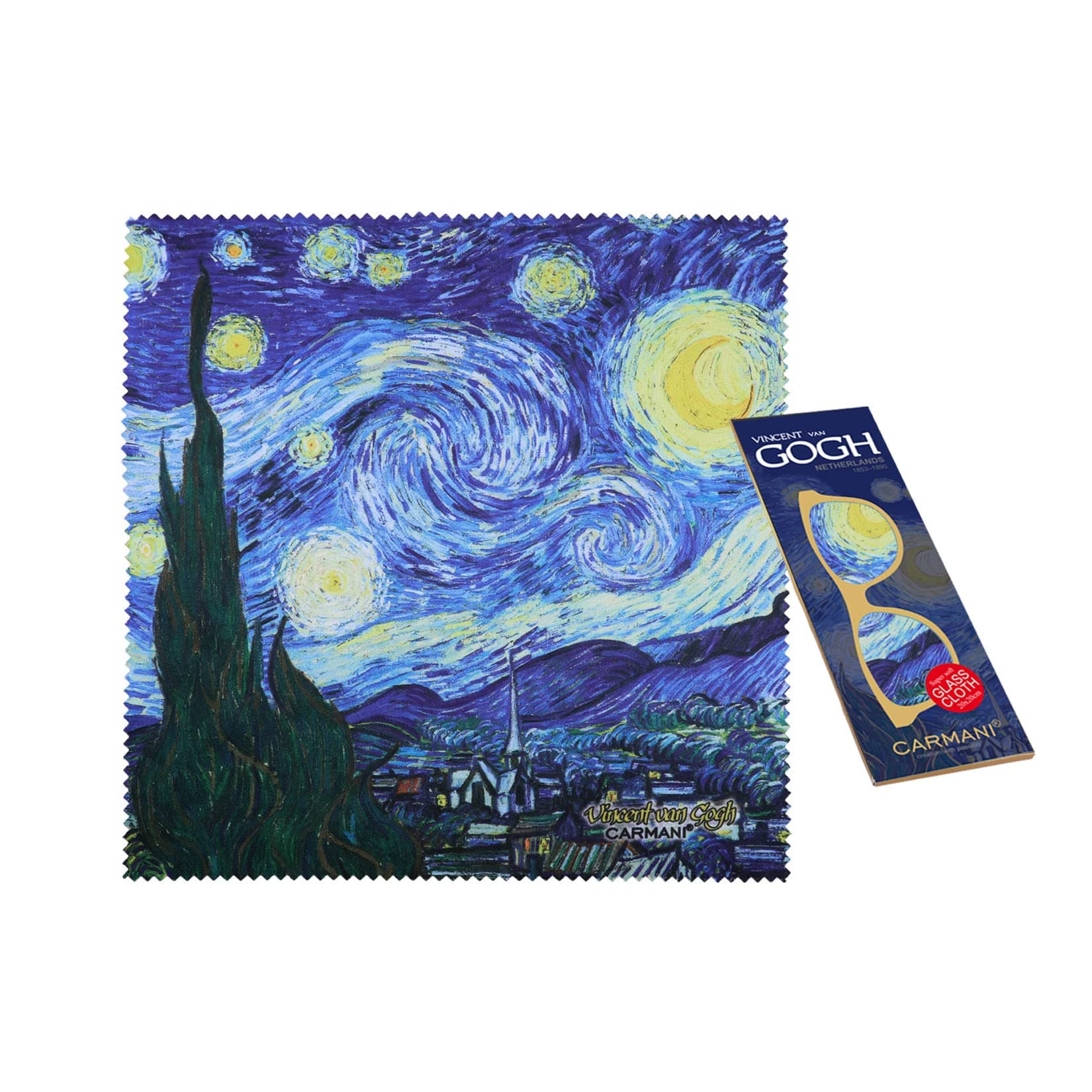 Carmani - Premium Microfiber Cleaning Cloths for Lens, Eyeglasses, Screens, Tablets, Glasses Printed with Vincent Van Gogh The Starry Night