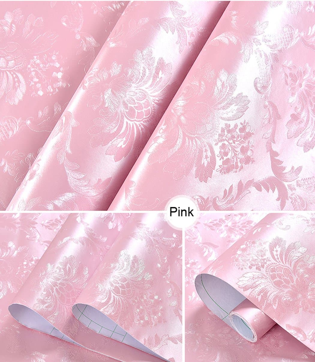 Modern Pink Damask Contact Paper Self Adhesive Vinyl Shelf Drawer Liner Removable Peel and Stick Wallpaper for Home Room Wall Arts Crafts Decal 60cm x 5m
