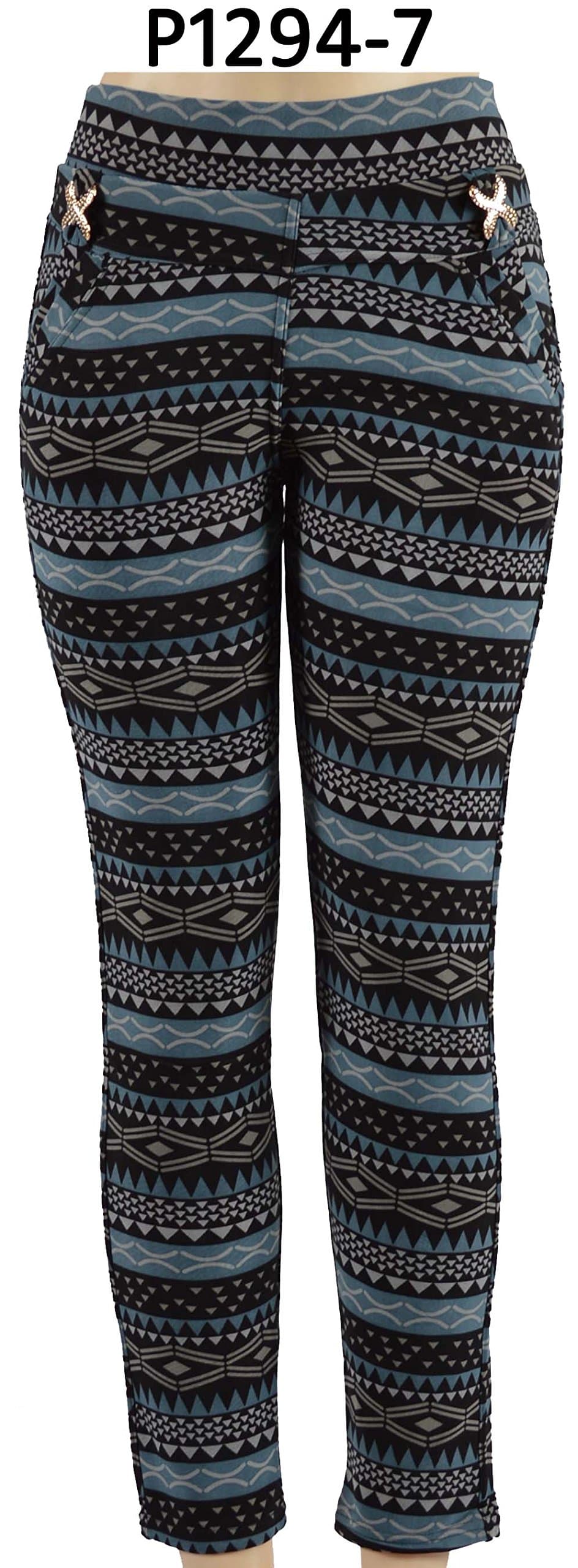 Docele Women's Fur Lined Printed Leggings P1294 (L/XL, grey/black)