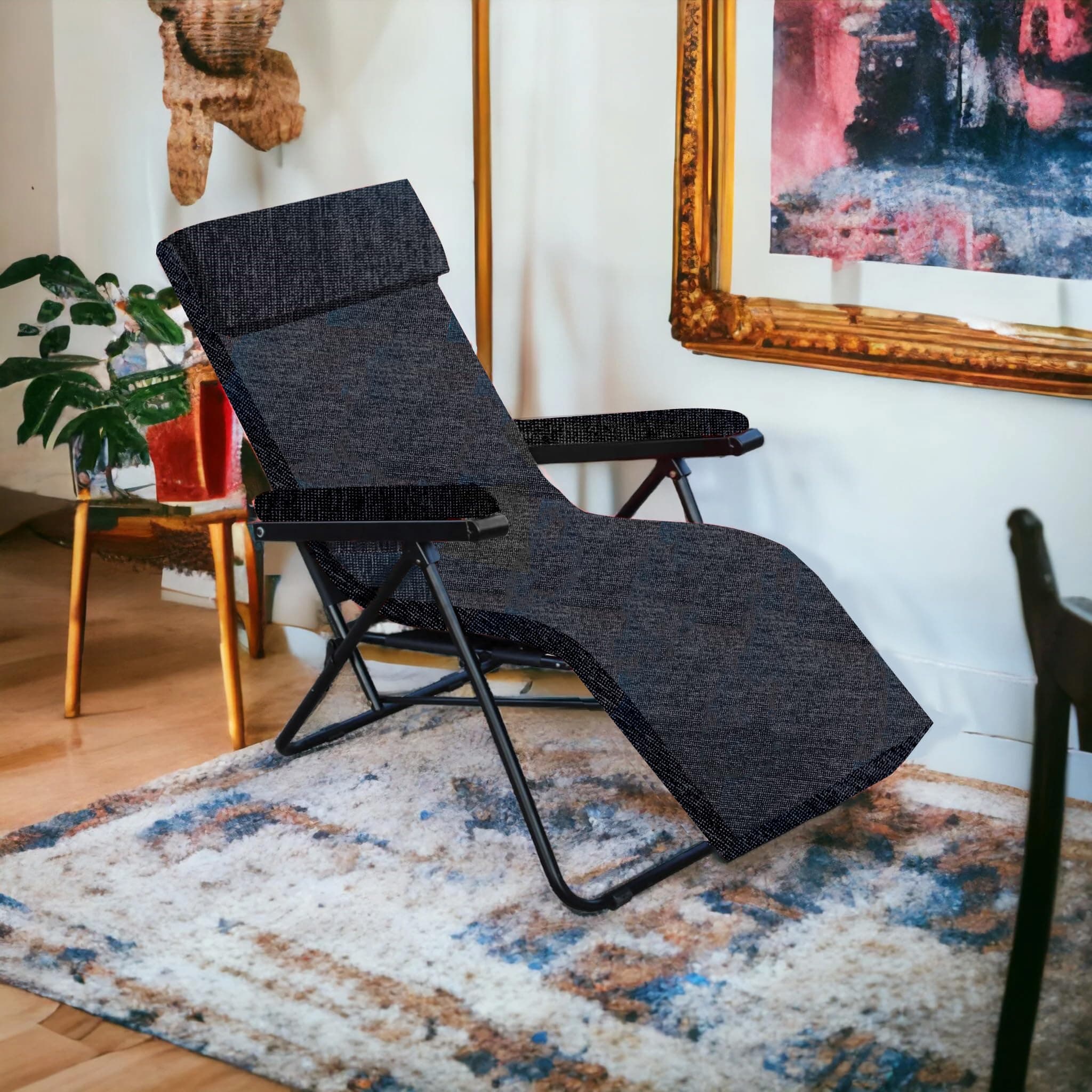 - Recliner Folding Easy Chair | 5 Adjustable Positions | Portable and Space Saving Easy Chair for Home Relax (Black)