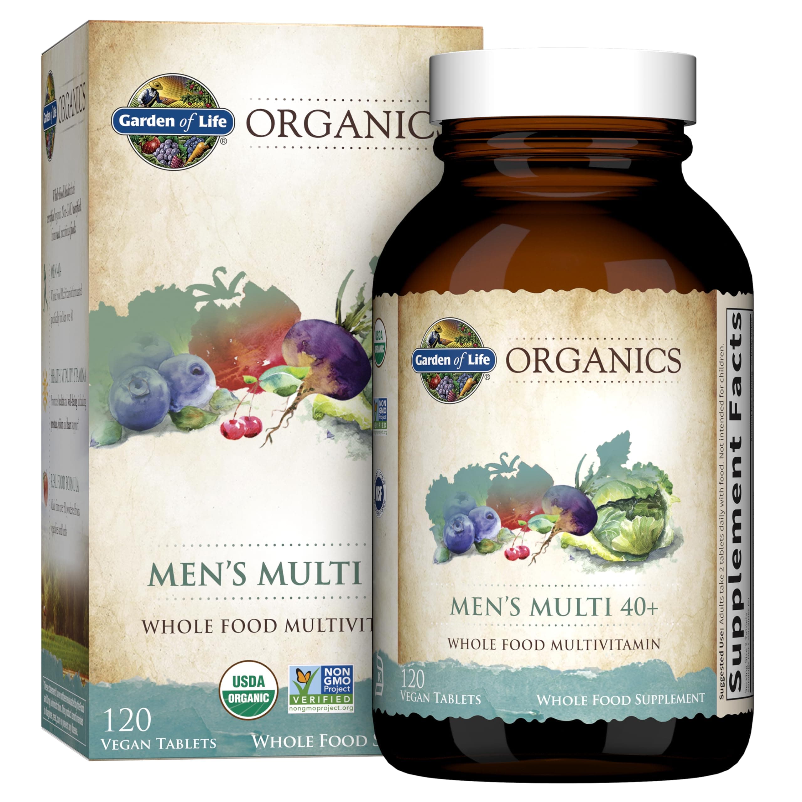 mykind Organics Whole Food Multivitamin for Men 40+, Vegan Mens Multi for Health & Well-Being Certified & Minerals for Men Over 40 Mens Vitamins, 120 Tablets