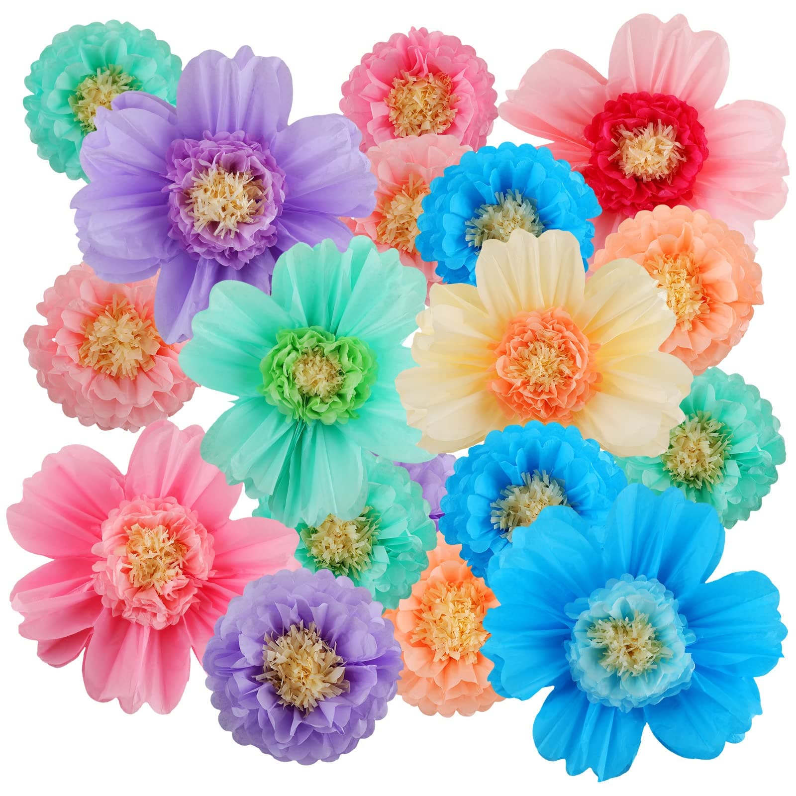 12 Pcs Large Colorful Tissue Paper Flowers 20" Handcrafted Giant Fiesta Paper Flowers for Mexican Party Wedding Birthday Backdrop Baby Shower Nursery Craft Outdoor Wall Decor (Colorful)