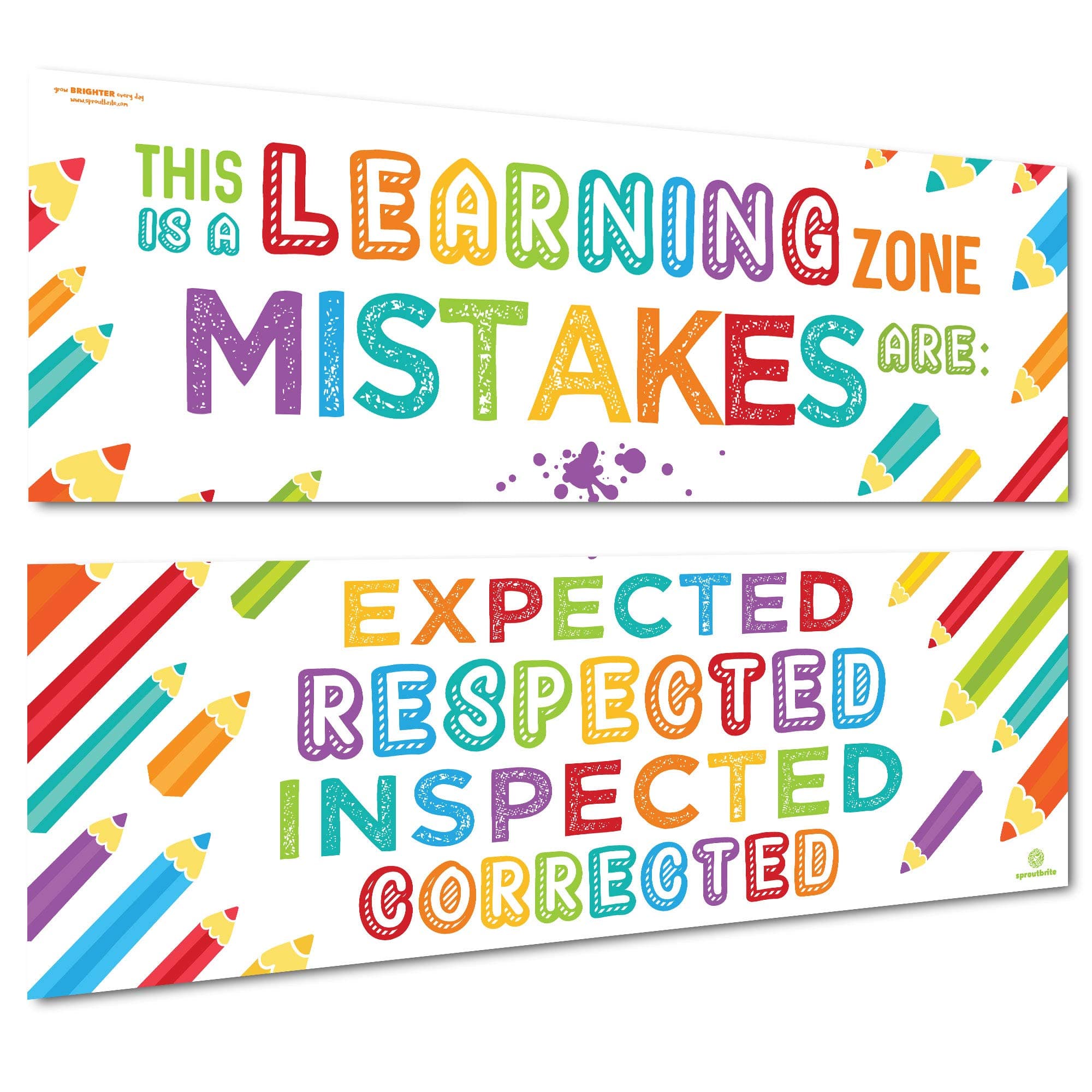 Sproutbrite Classroom Banner/Posters for Decorations - Learning Zone - Educational, Motivational & Inspirational Growth Mindset for Teacher, Students - 2 Poster Pack