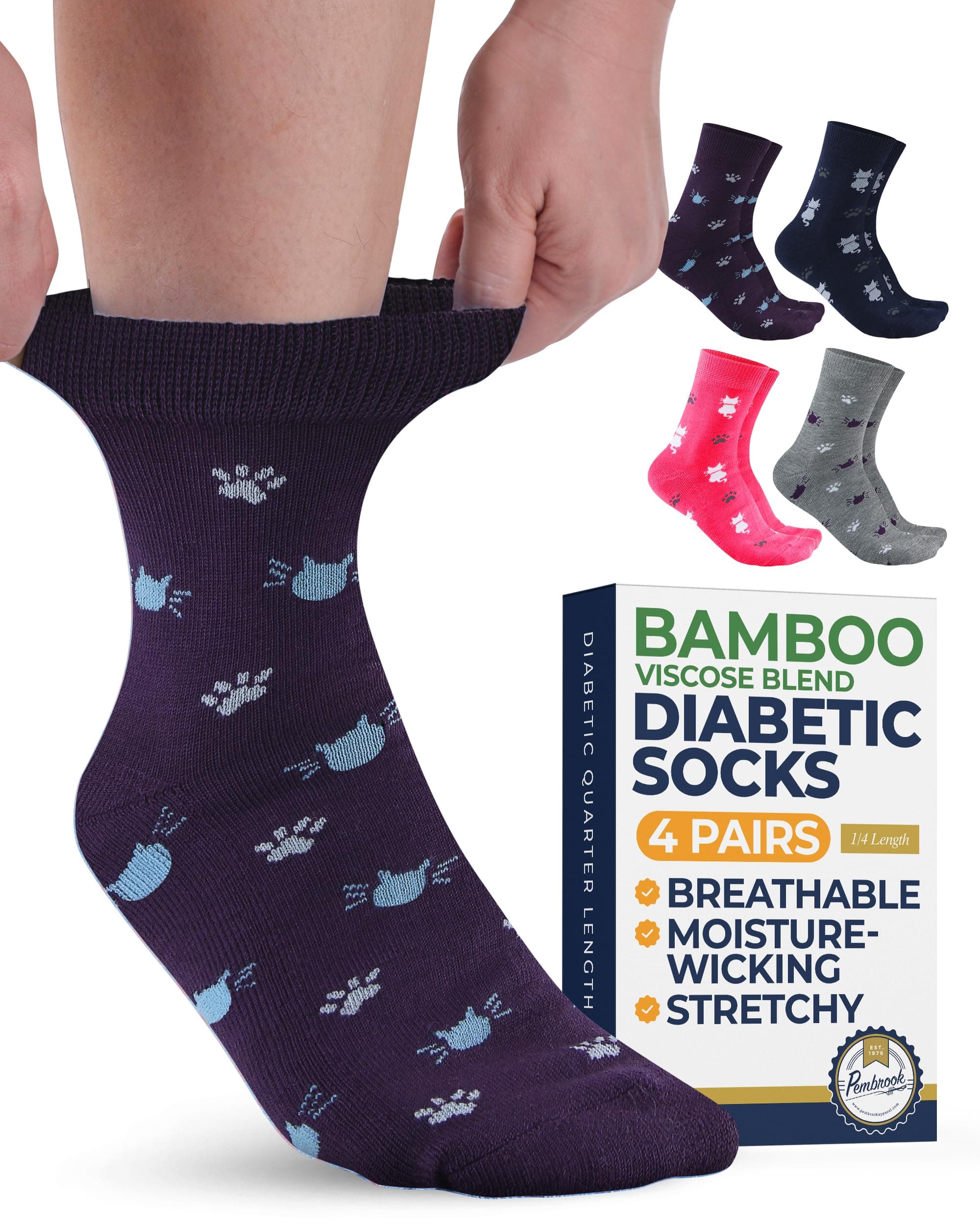 Pembrook Diabetic Socks for Women & Men - 4 Pairs Ankle Socks Woman | Womens Diabetic Socks Size 9-11