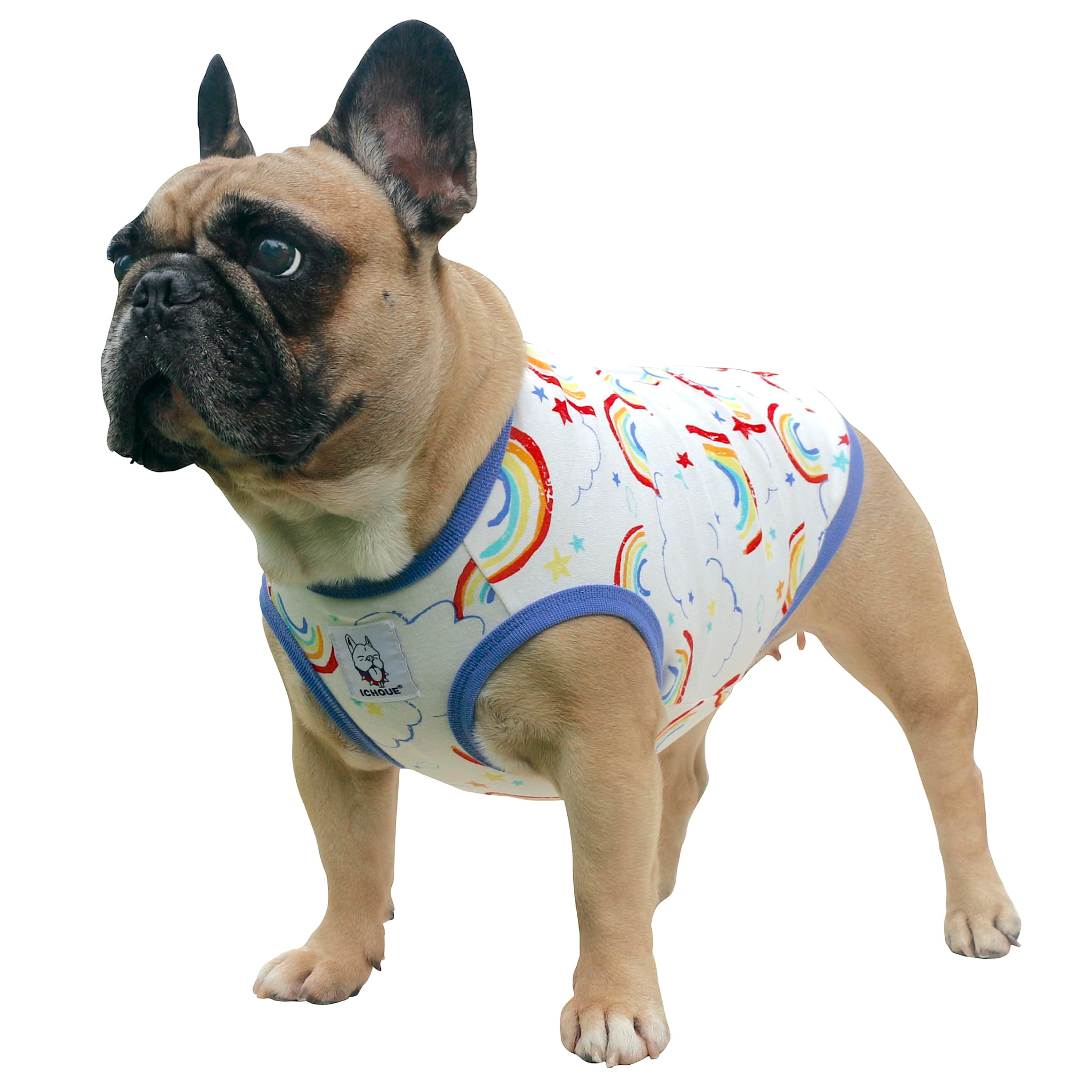 iChoue 100% Breathable Cotton English Bulldog Halloween Cartoon T Shirts Cute Clothes for Medium Large Dogs Vest Tank Tops Terrier Pitbull Rainbow - XLarge