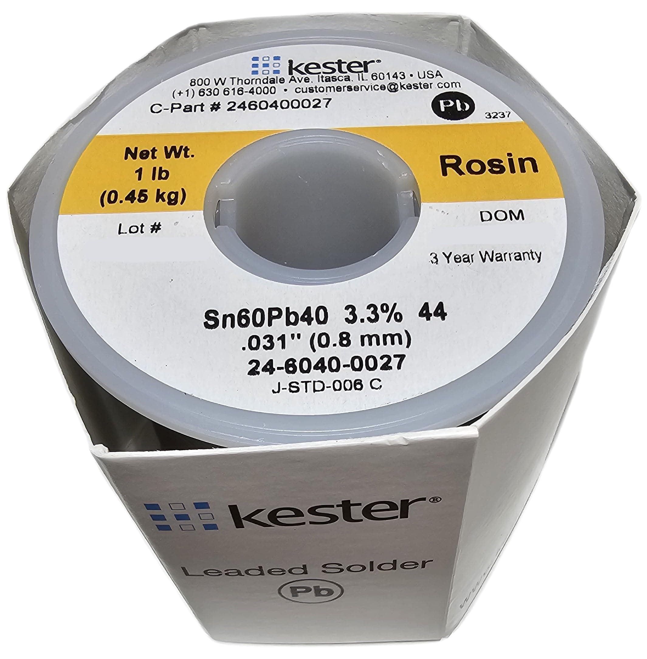 44 Rosin Core Solder 60/40 .031 1 lb. Spool