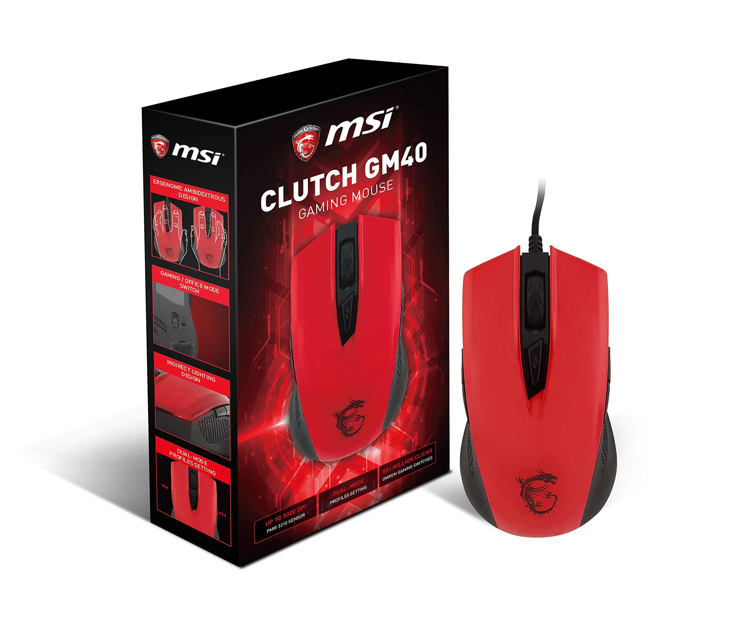 MSI BTY-S12 0401360 D22 Clutch GM40 Gaming Mouse Red
