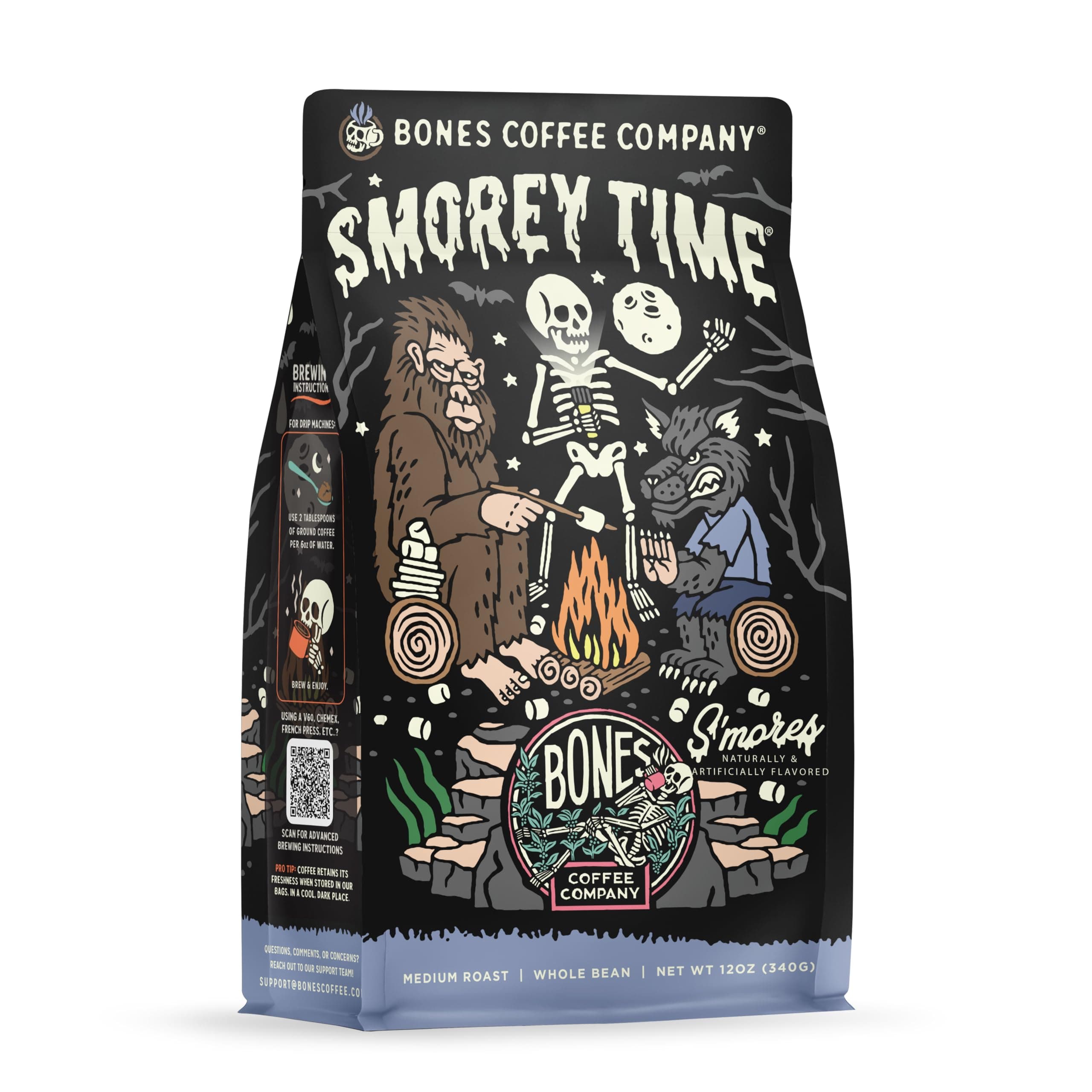 morey Time, S'mores and Graham Crackers Flavored Coffee, Medium Roast Low Acid Arabica Beans Compatible with Auto drip and French Press Coffee Maker, 12 Oz Whole Bean