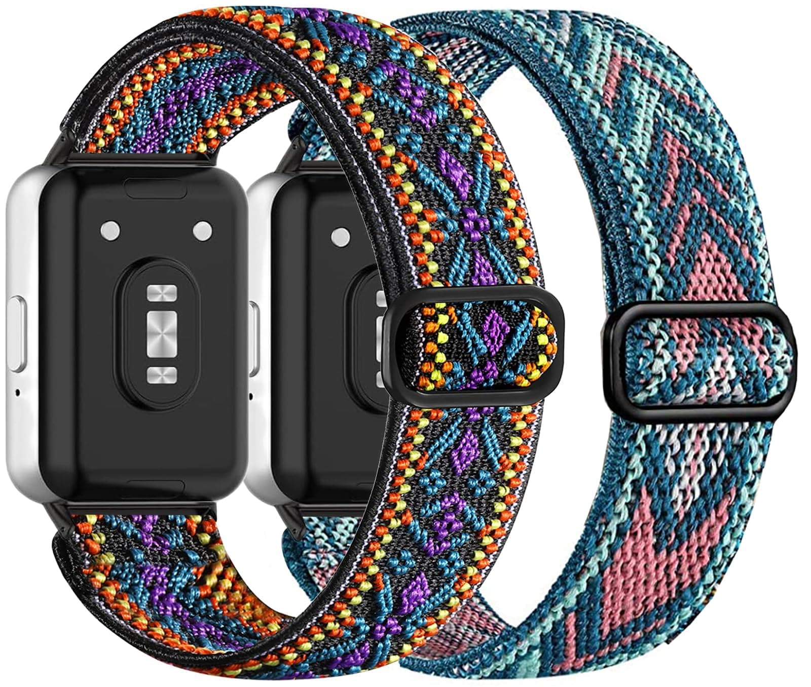 Nigaee 2 Pack Nylon Straps Compatible for Samsung Galaxy Fit 3 Strap, Stretchy Adjustable Fabric Breathable Replacement Straps Compatible with Samsung Galaxy Fit 3