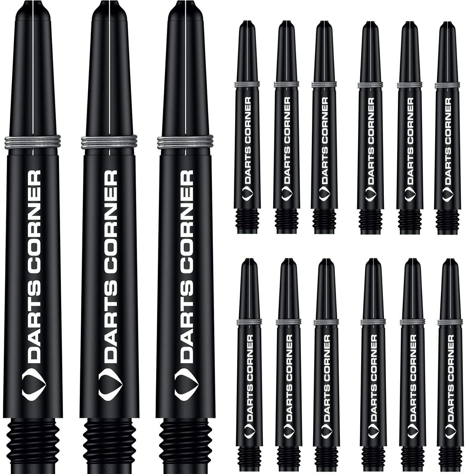Designa S0739 Stems | 5 Sets of Tough Nylon Darts Corner Dart Shafts including Steel Ring, Short, Black