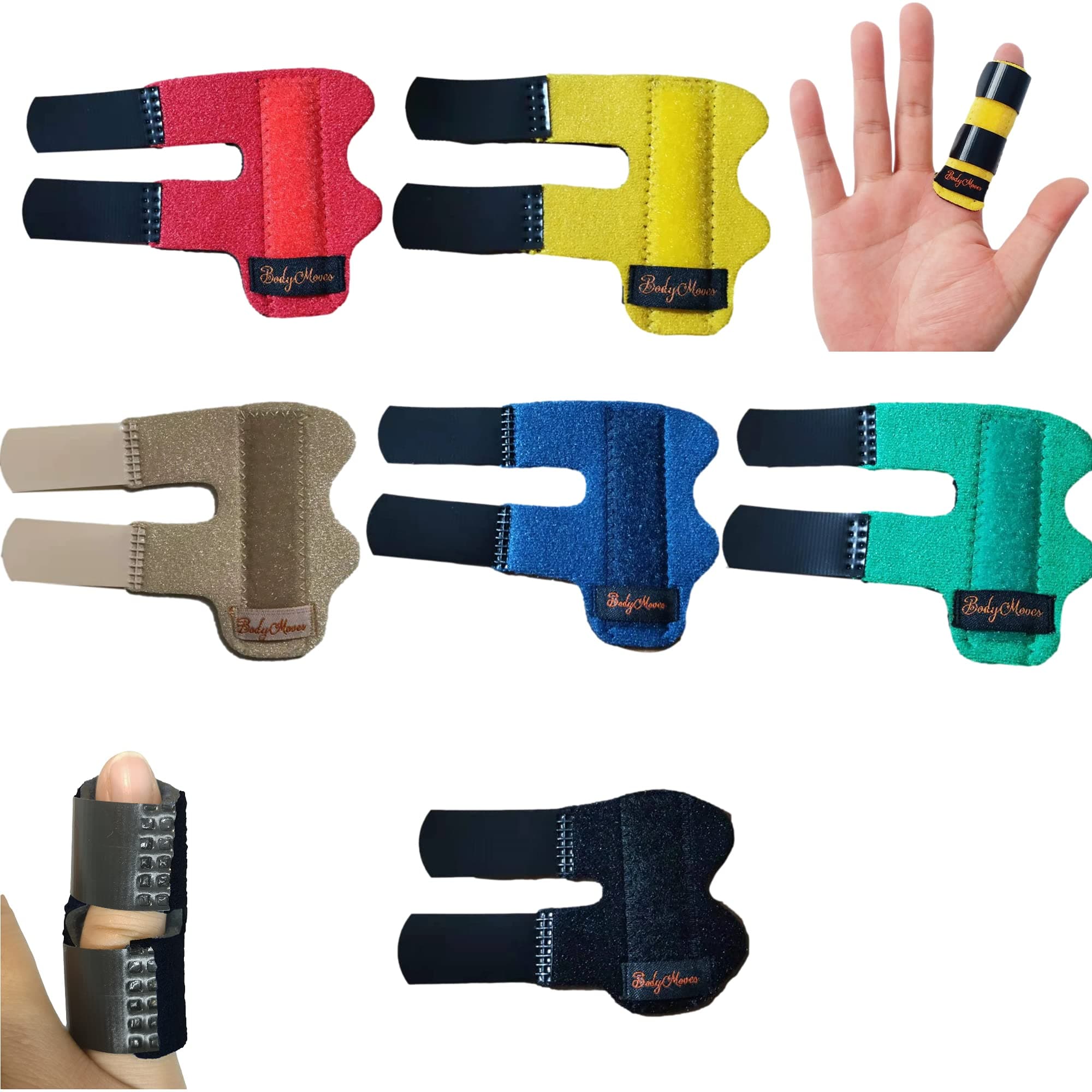 BodyMoves 5 Finger Splints plus 1 pinkie/kid splint (with Black Pinkie)