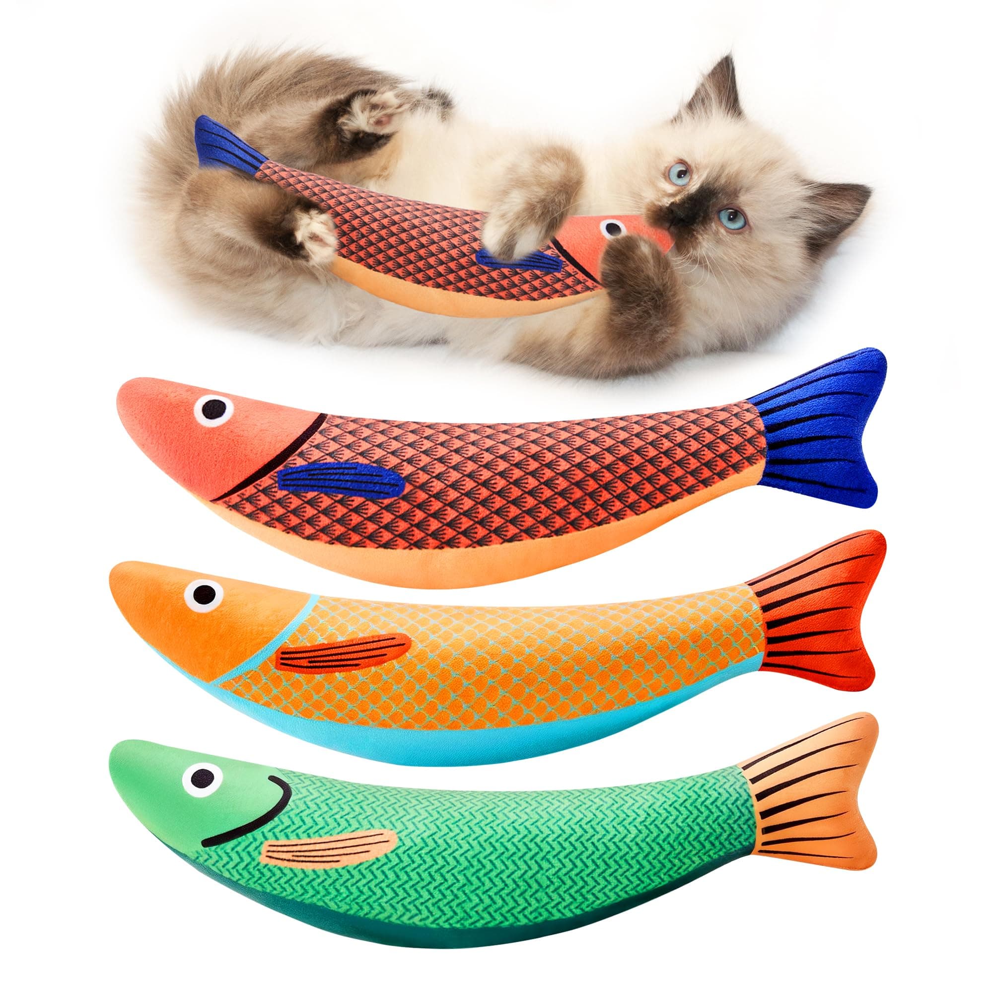 Potaroma Cat Toys Saury Fish, 3 Pack Catnip Crinkle Sound Toys Soft and Durable, Interactive Cat Kicker Toys for Indoor Cats, Promotes Kitten Exercise 9.4 Inches