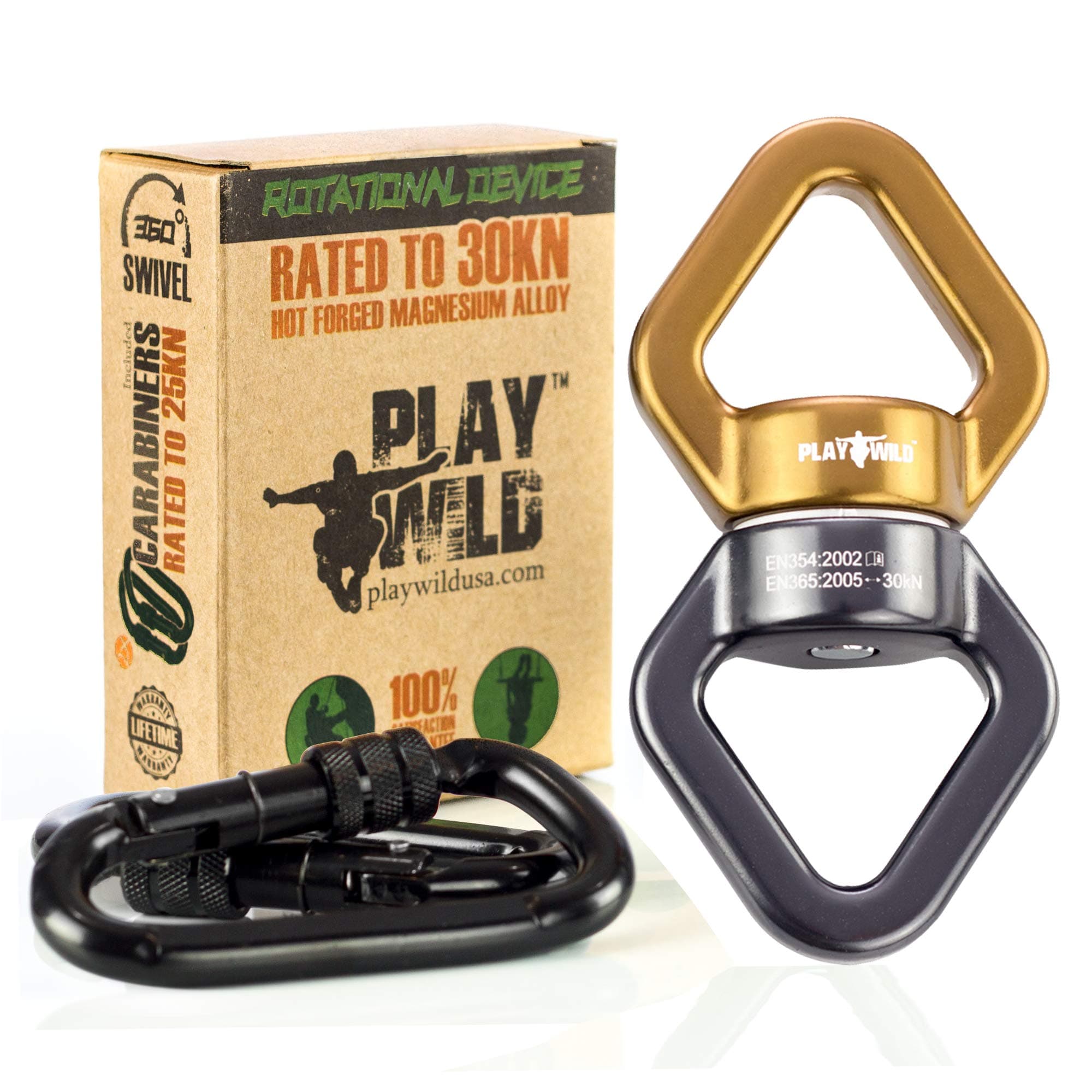 Swing Swivel 30KN Safety 360 Rotational Device - For Aerial Silks Rigging, Net and Saucer Tree Swing Hanger Accessories, Hanging Chair and Climbing Hardware with 2 Heavy Duty 25KN Carabiners…