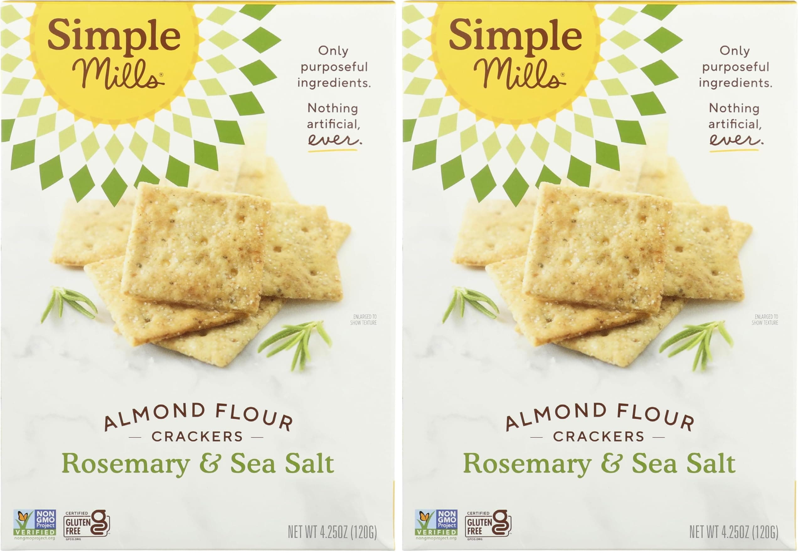 Almond Flour Crackers, Rosemary & Sea Salt - Gluten Free, Vegan, Healthy Snacks, 4.25 Ounce (Pack of 2)