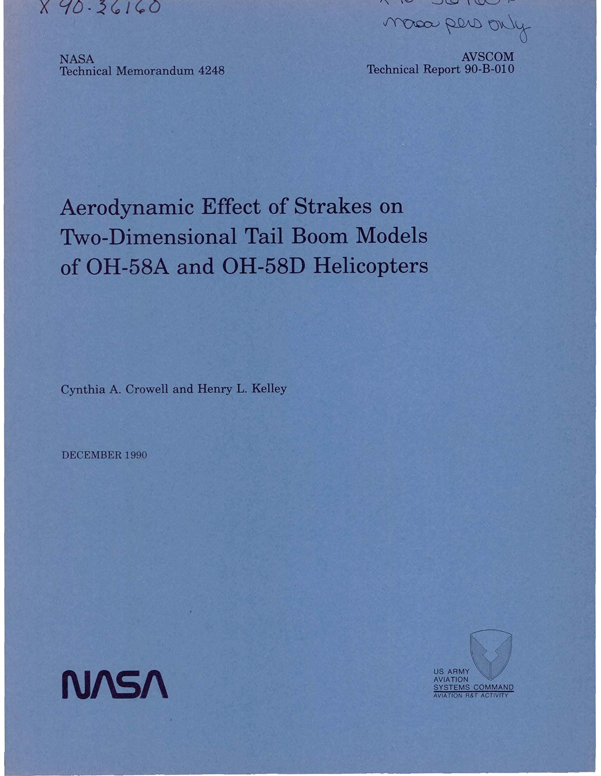 Aerodynamic Effect of Strakes on Two-Dimensional Tail Boom Models of the OH-58A and the OH-58D Helicopters