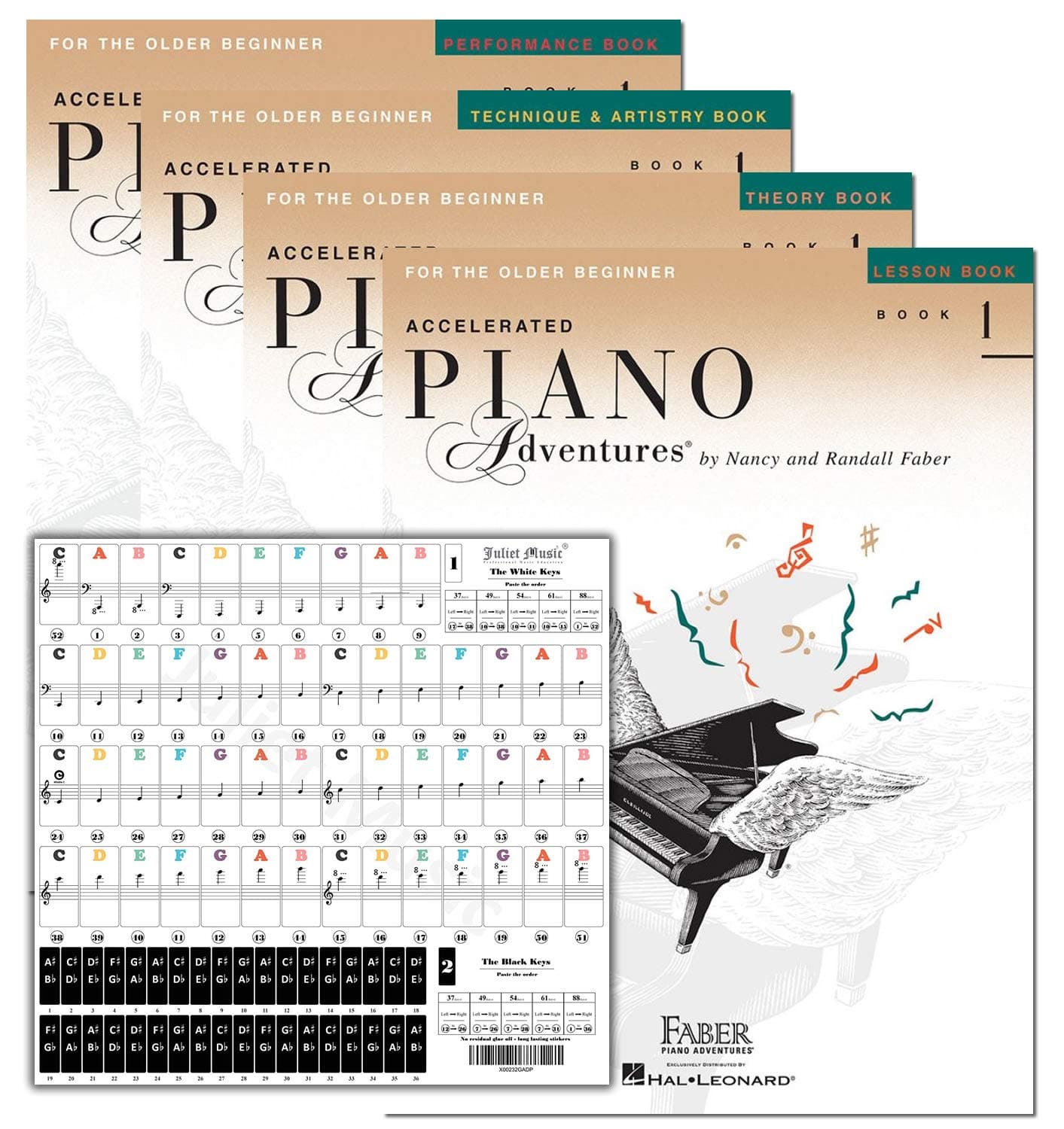 Accelerated Piano Adventures Level 1 Learning Set By Nancy Faber - Lesson, Theory, Performance, Technique & Artistry Books & Juliet Music Piano Keys 88/61/54/49 Full Set Removable Sticker