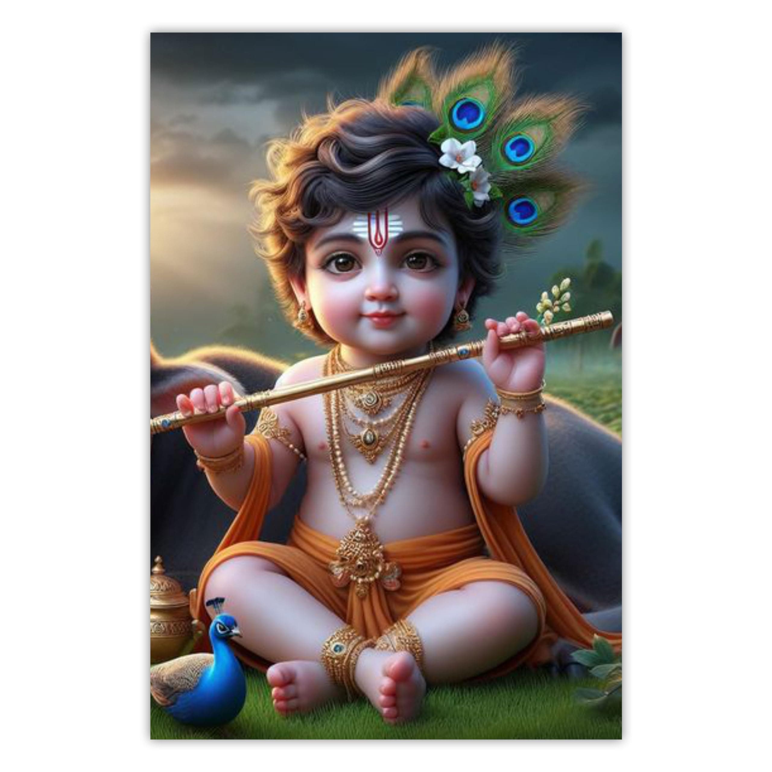 CLICKEDIN Baby Krishna Photo Posters For Pregnant Women, Self Adhesive Cute Bal Gopal Poster For Room Wall Decoration (Pack Of 1) (Design 3)