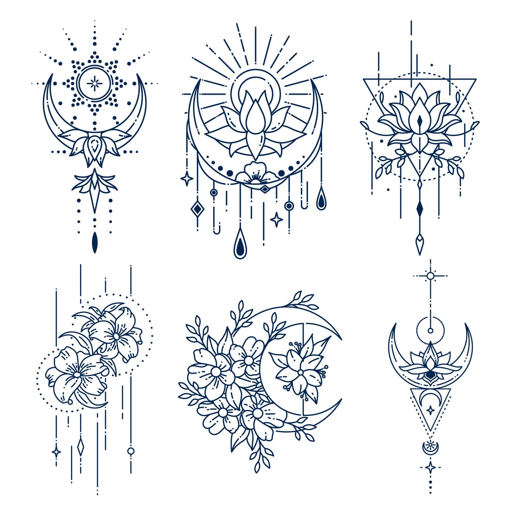 6 Temporary Tattoos for Women, Semi Permanent Black Geometry Femal Tattoos, Last 15 Days (A)